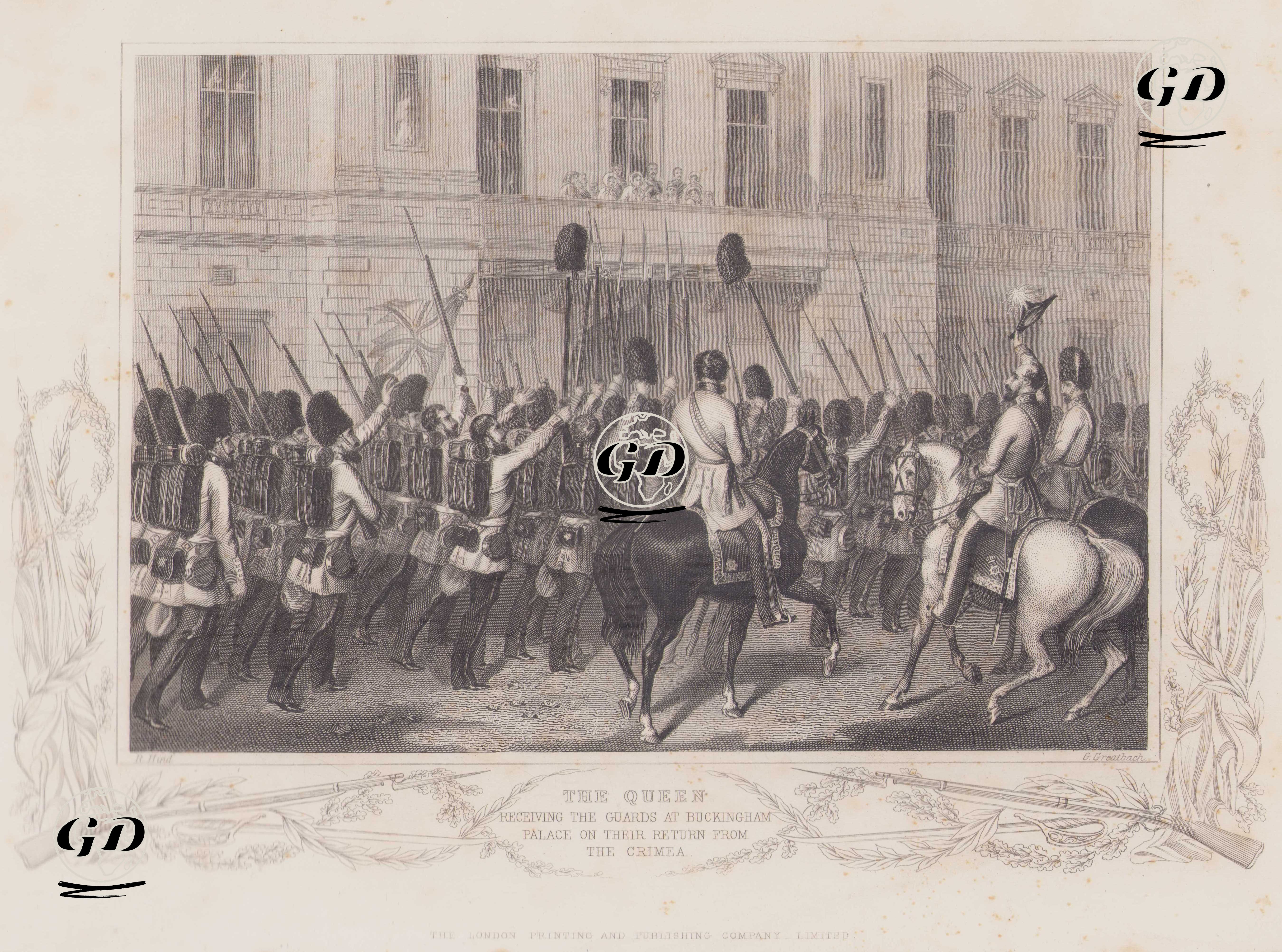 Kırım Savaşından Dönen İngiliz Askerlerinin Buckingham Sarayının Balkonunda Bulunan İngiltere Kraliçesi Victoria Ve Eşi Prens Albert'i Selamlamaları - Roberd Hind (1817-1879) - 1858