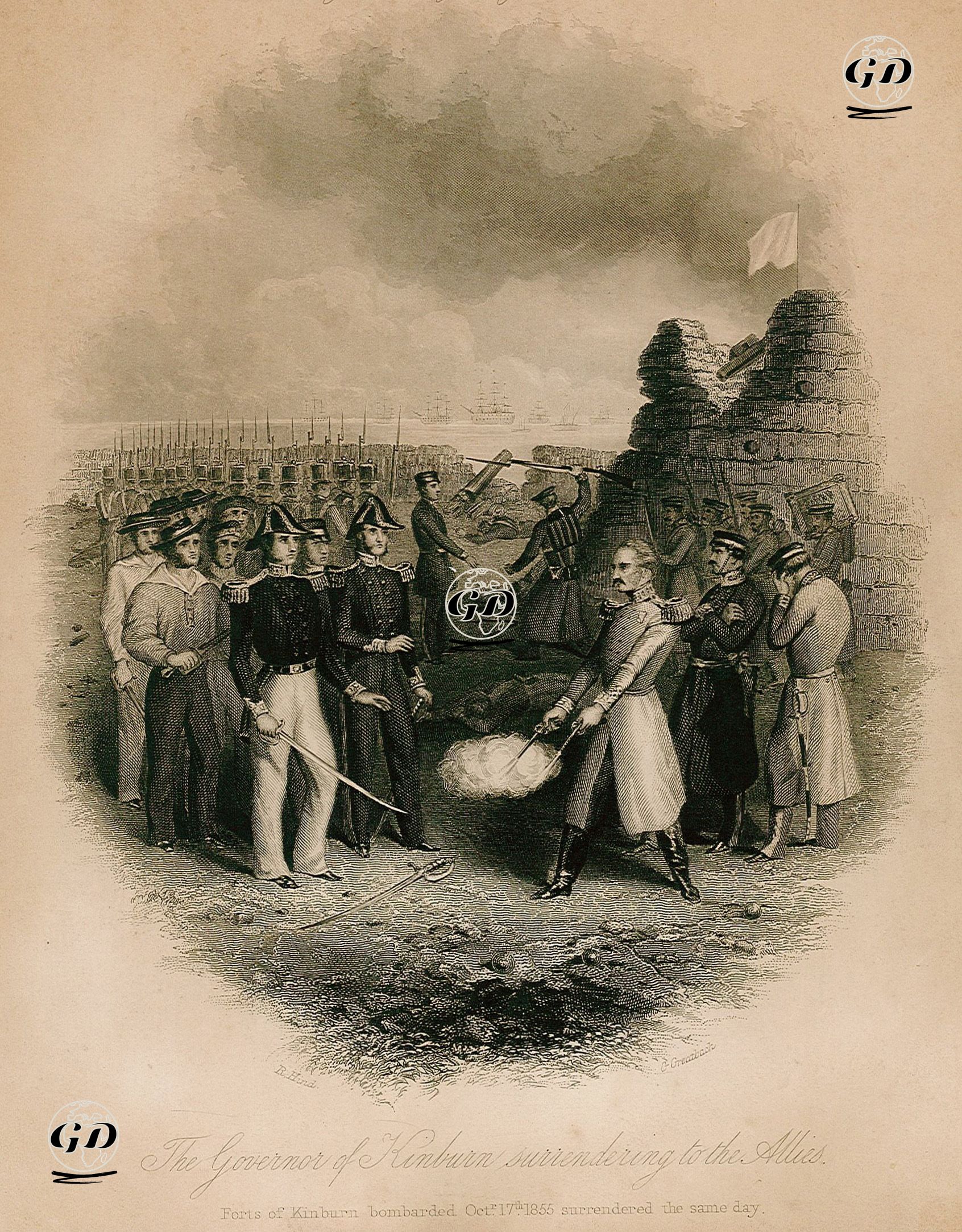 1853-1856 Osmanlı-Rus Savaşı (Kırım Savaşı) Sırasında 17 Ekim 1855 Tarihinde Kinburn Kalesinin İngiliz ve Fransız Birliklerince Ele Geçirilmesi - Roberd Hind (1817-1879) - 1858