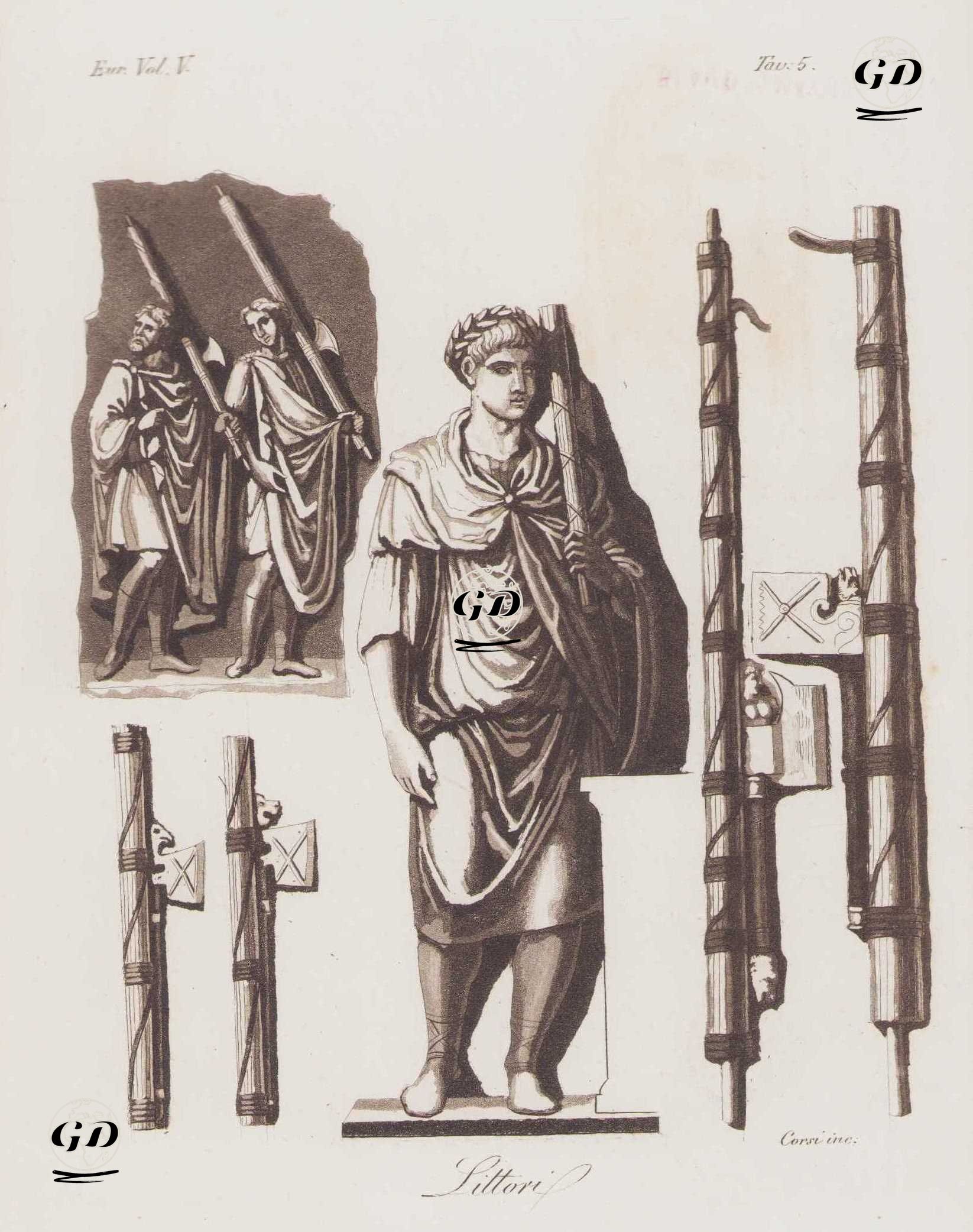 Littori, Eur. Vol V. Tav.5. (Roman Lictors With Fasces) -  - 1820's-1840's