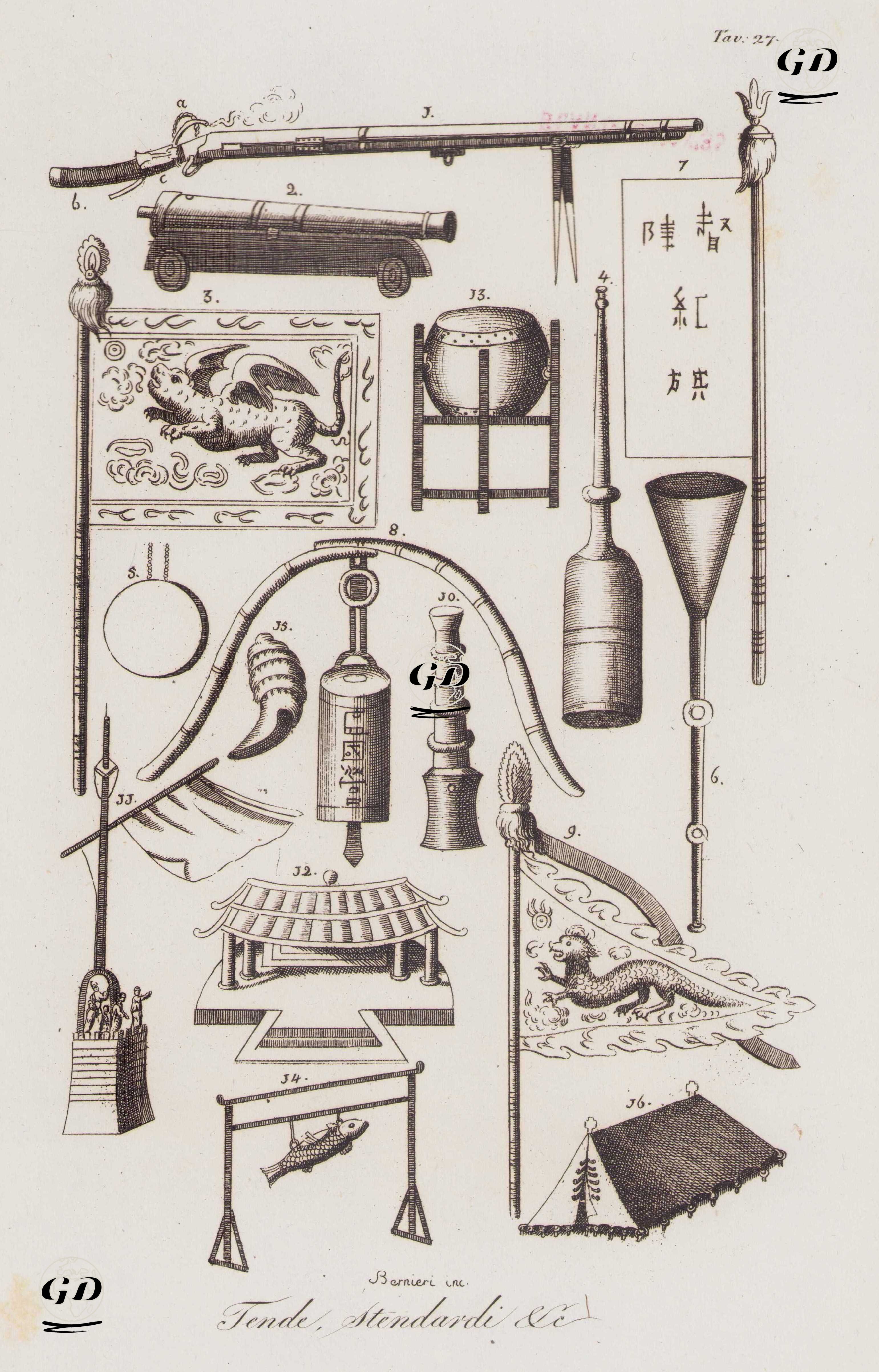 Tende, Stendarti & c., Tav.27. (Ancient Chinese Weapons and Flags) -  - 1820's-1840's