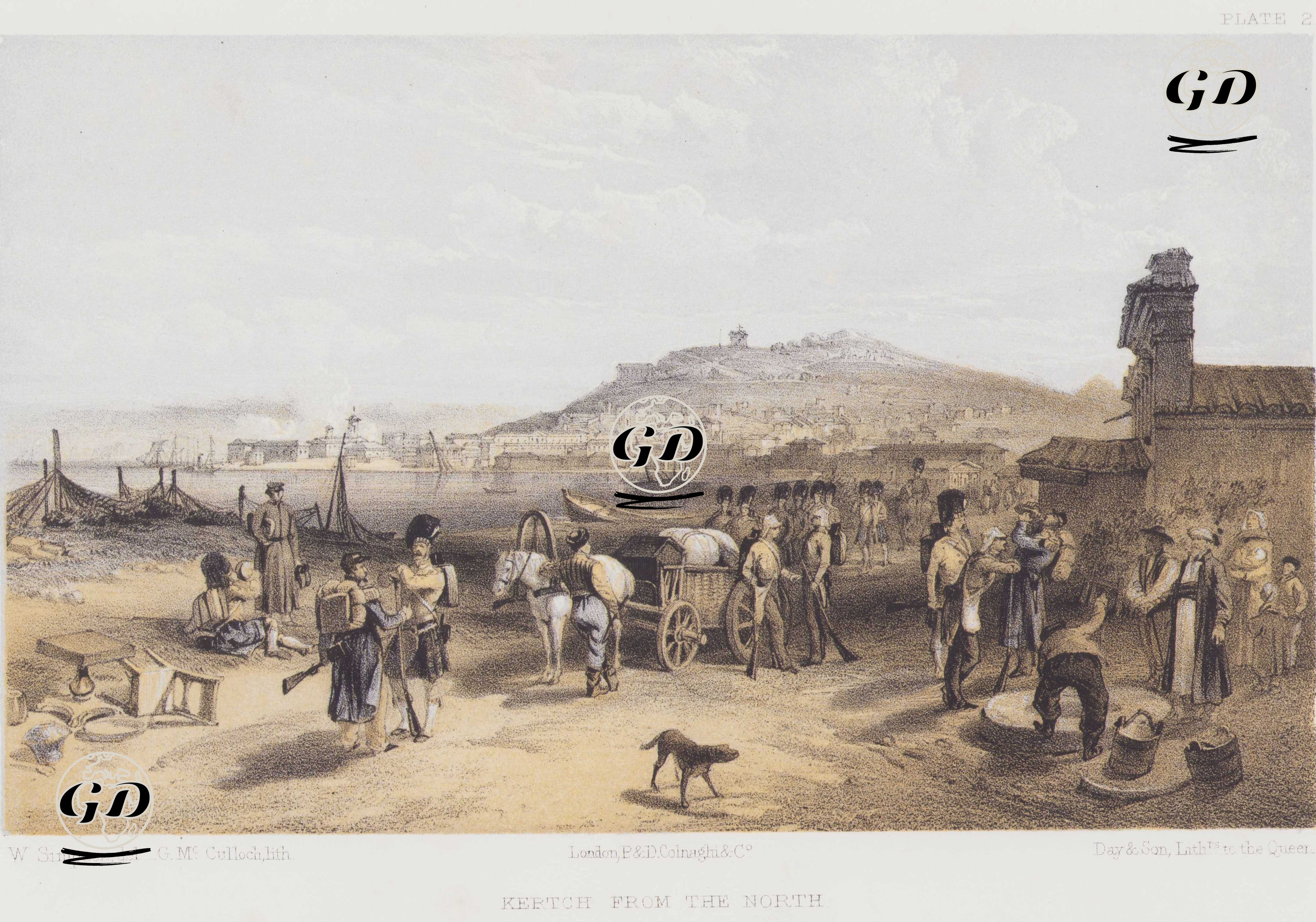 1853-1856 Osmanlı-Rus Savaşı (Kırım Savaşı) Sırasında Kuzeyden Kerç Şehri Manzarası (Plate 2) - William Simpson (1823-1899) - 1856