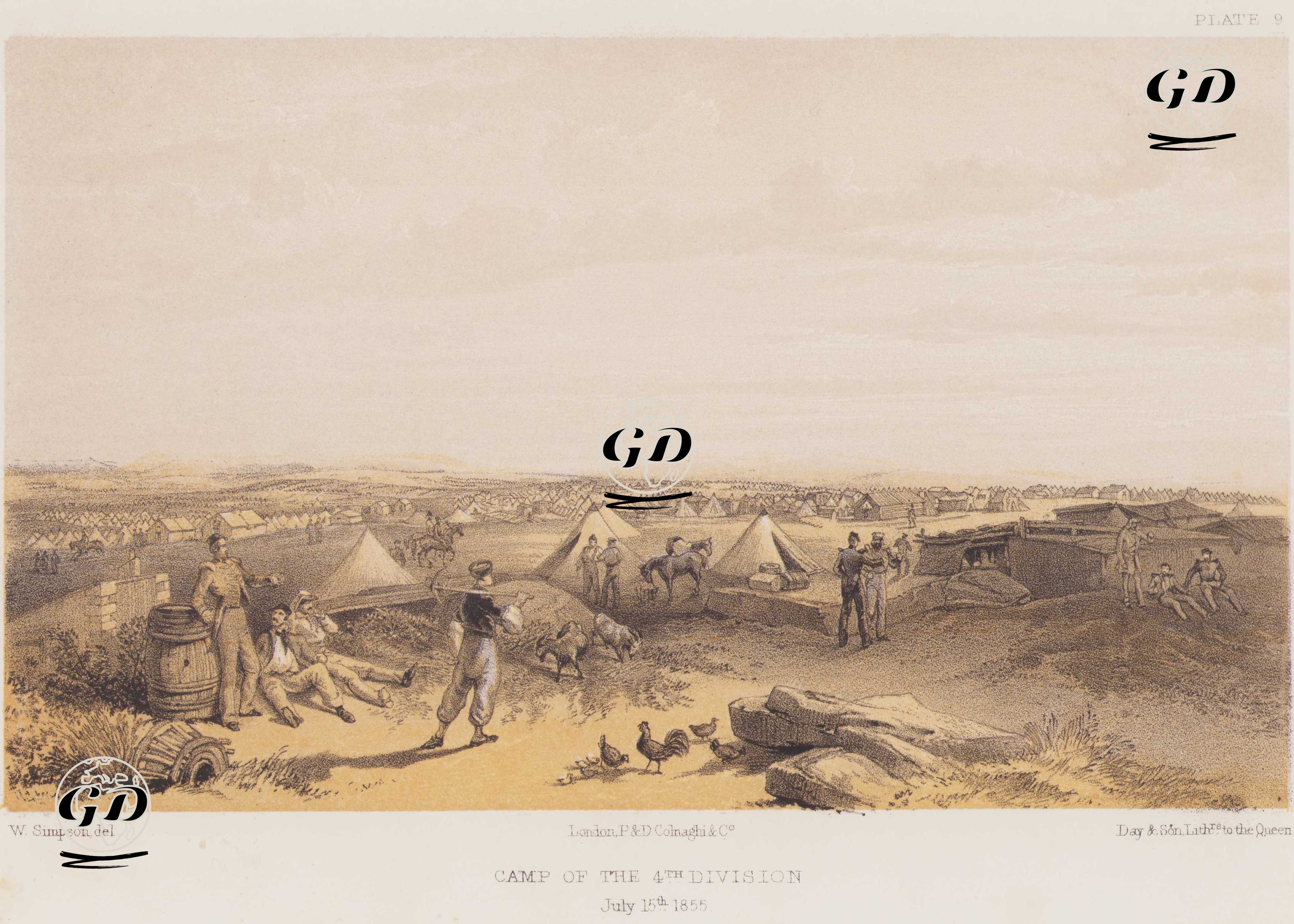 1853-1856 Osmanlı-Rus Savaşı (Kırım Savaşı) Sırasında İngiliz Ordusunun 4. Tümen Kampı, 15 Temmuz 1855 (Plate 9) - William Simpson (1823-1899) - 1856