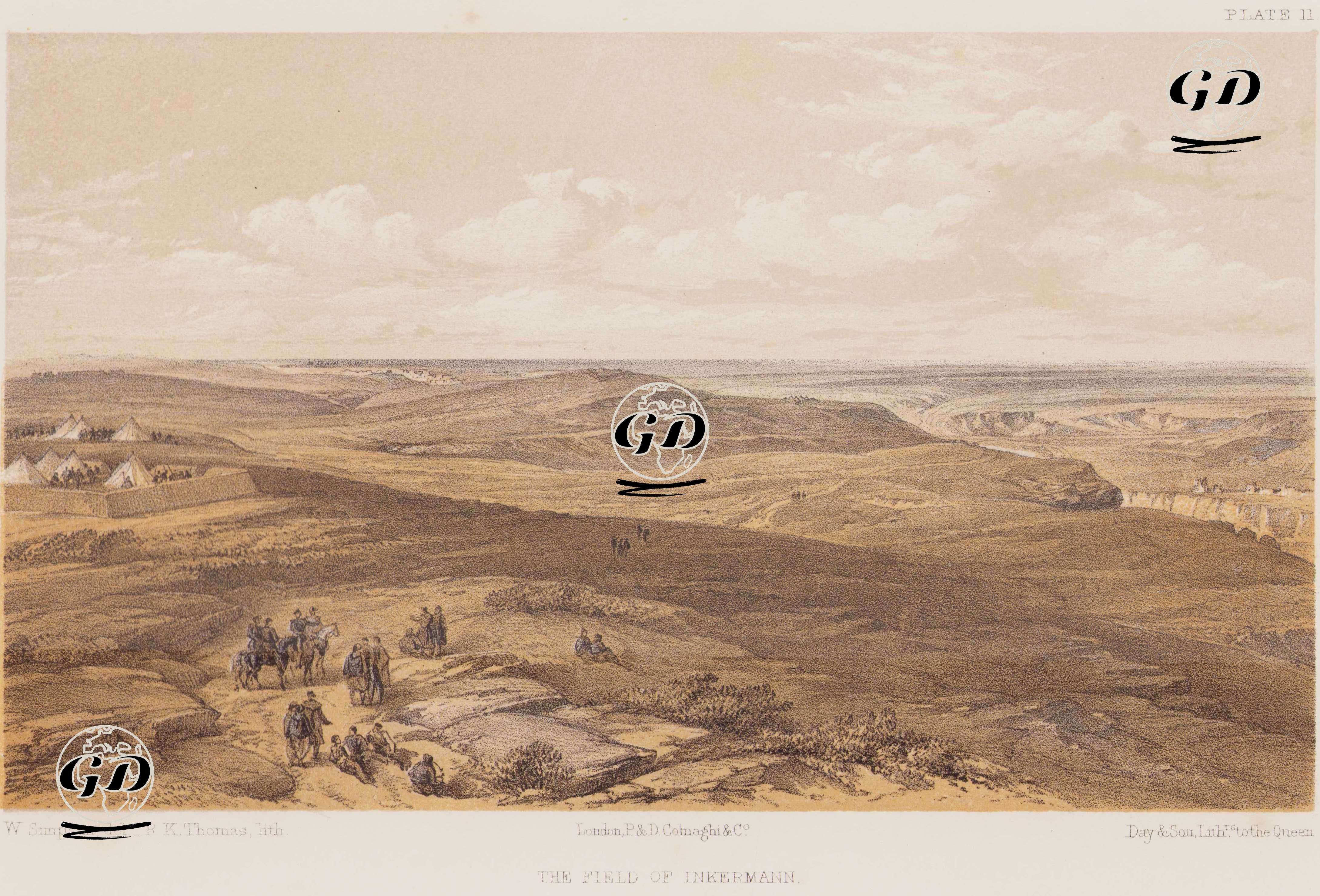 1853-1856 Osmanlı-Rus Savaşı (Kırım Savaşı) Sırasında İnkermann Savaşının Gerçekleştiği Savaş Alanı (Plate 11) - William Simpson (1823-1899) - 1856