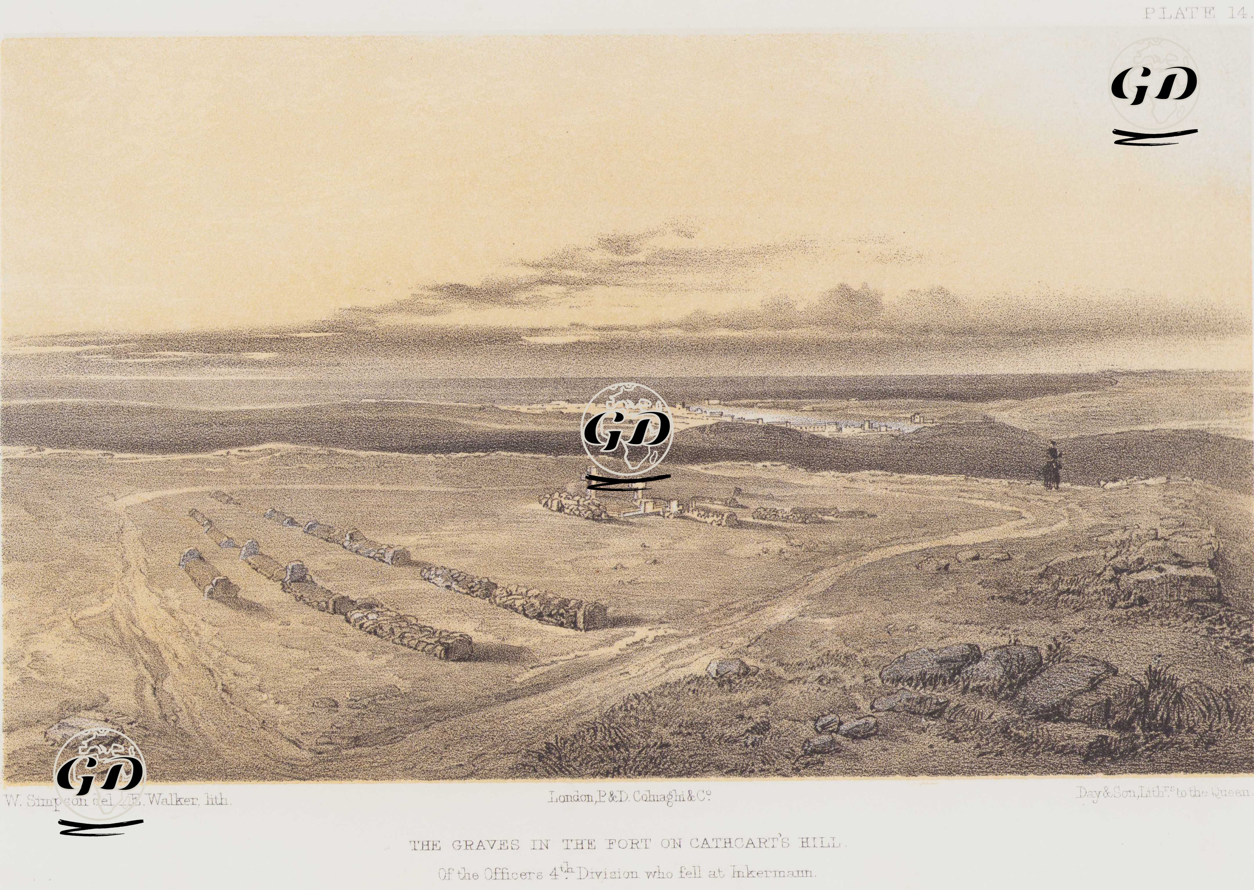 The Graves in the Fort on Cathcart’s Hill, Of the Officers 4th Division Who Fell at Inkermann (Plate 14) - William Simpson (1823-1899) - 1856