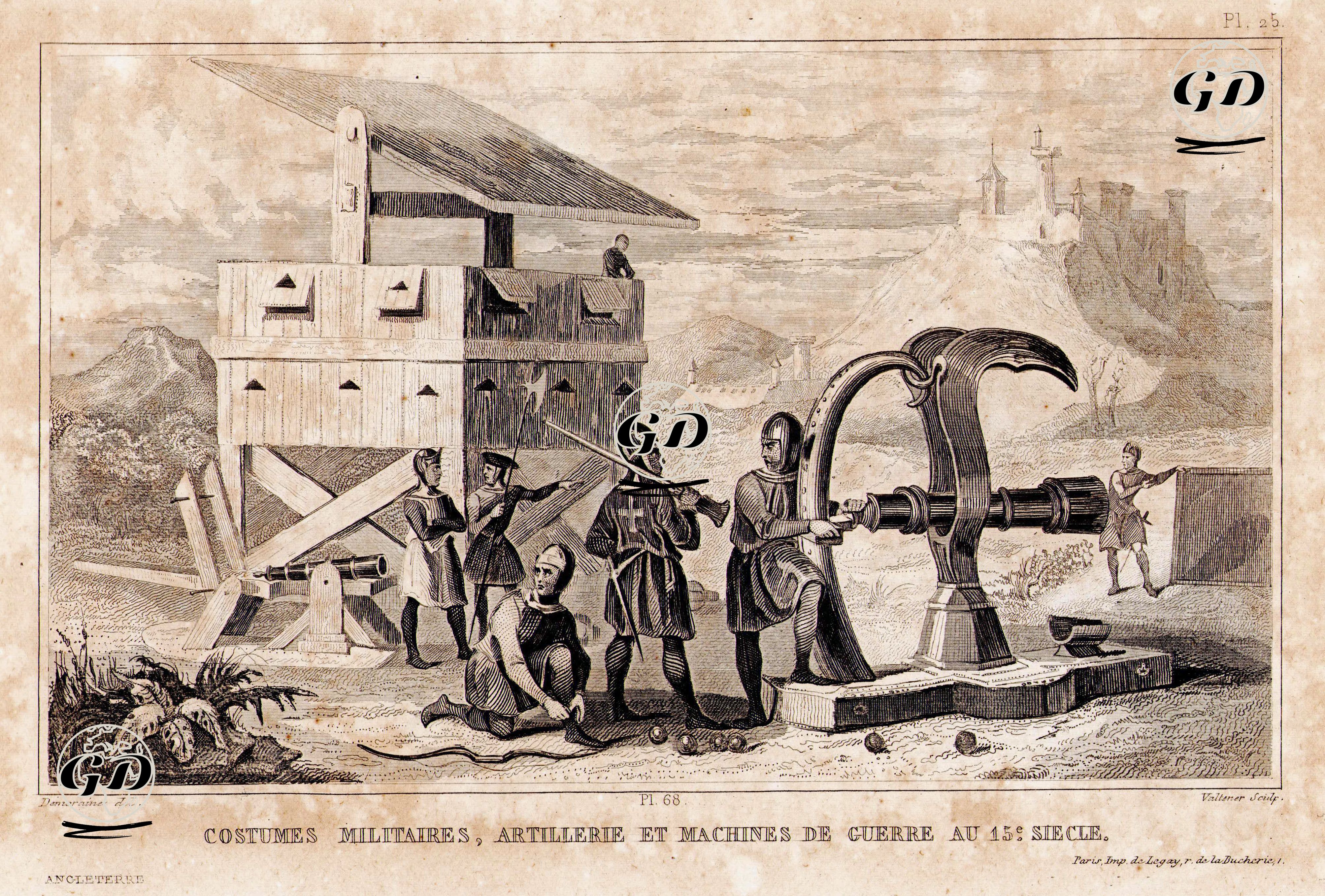 15. Yüzyılda İngiltere'de Kullanılan Askeri Kostümler ile Ağır Silahlar ve Savaş Makinaları - Louis Pierre René Demoraine (1816-….) - 1859