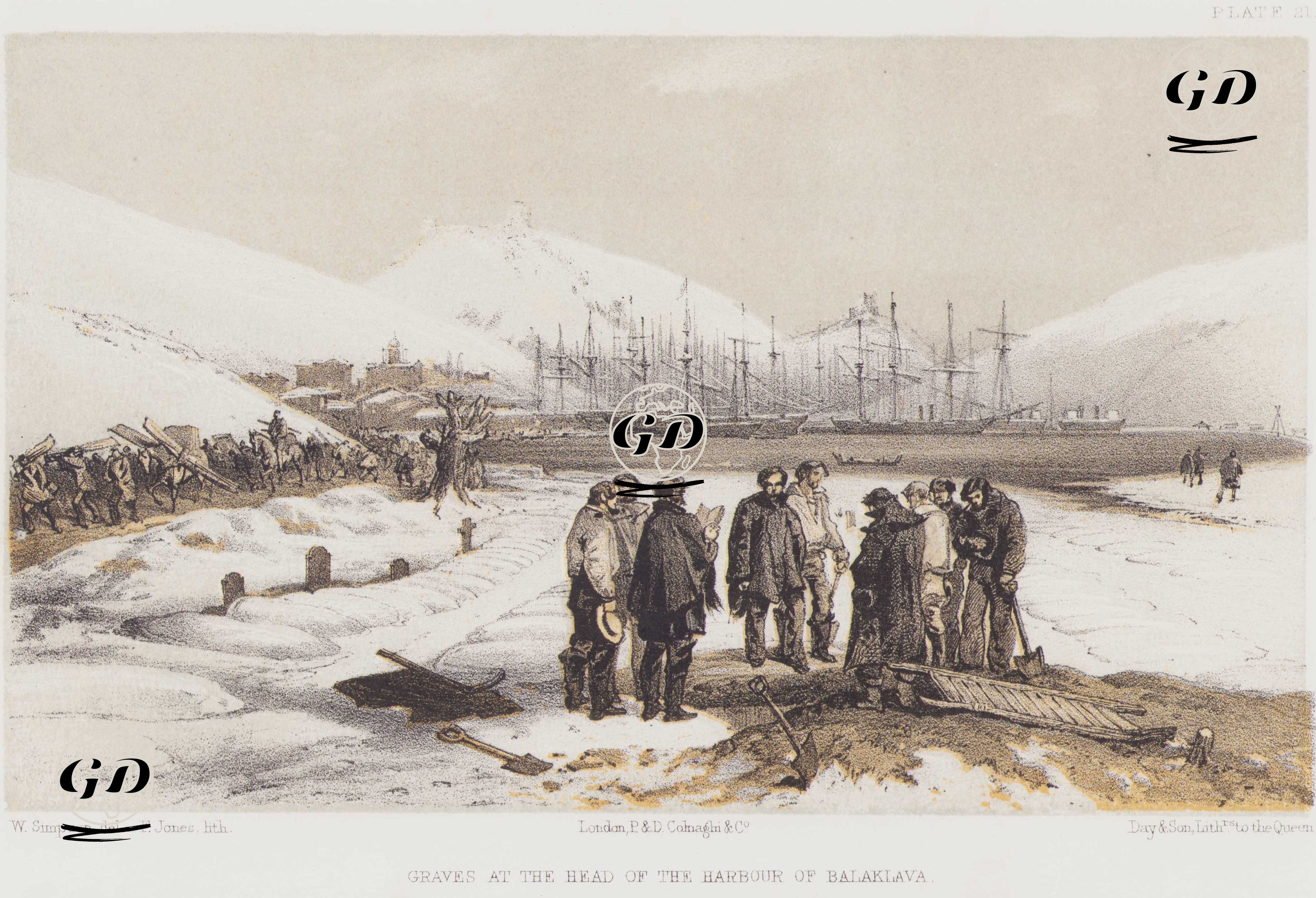 1853-1856 Osmanlı-Rus Savaşı (Kırım Savaşı) Sırasında Balaklava Limanı’nın Kuzey Ucunda Yer Alan İngiliz Mezarlığı (Plate 21) - William Simpson (1823–1899) - 1856