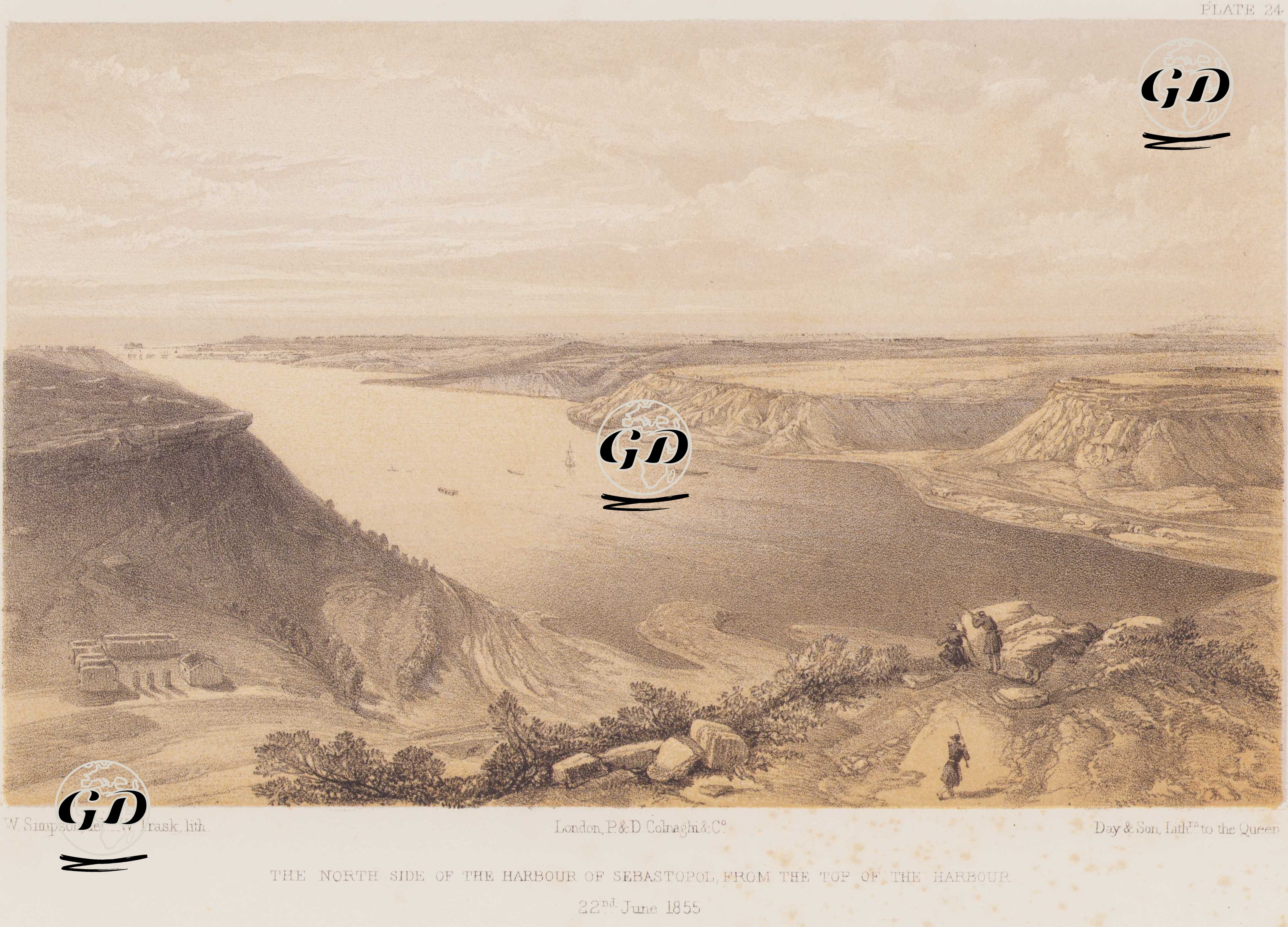 Sivastopol Limanının Kuzey Yamaçları, Liman Tepesinden Bakış, 22 Haziran 1855 (Plate 24) - William Simpson (1823–1899) - 1856