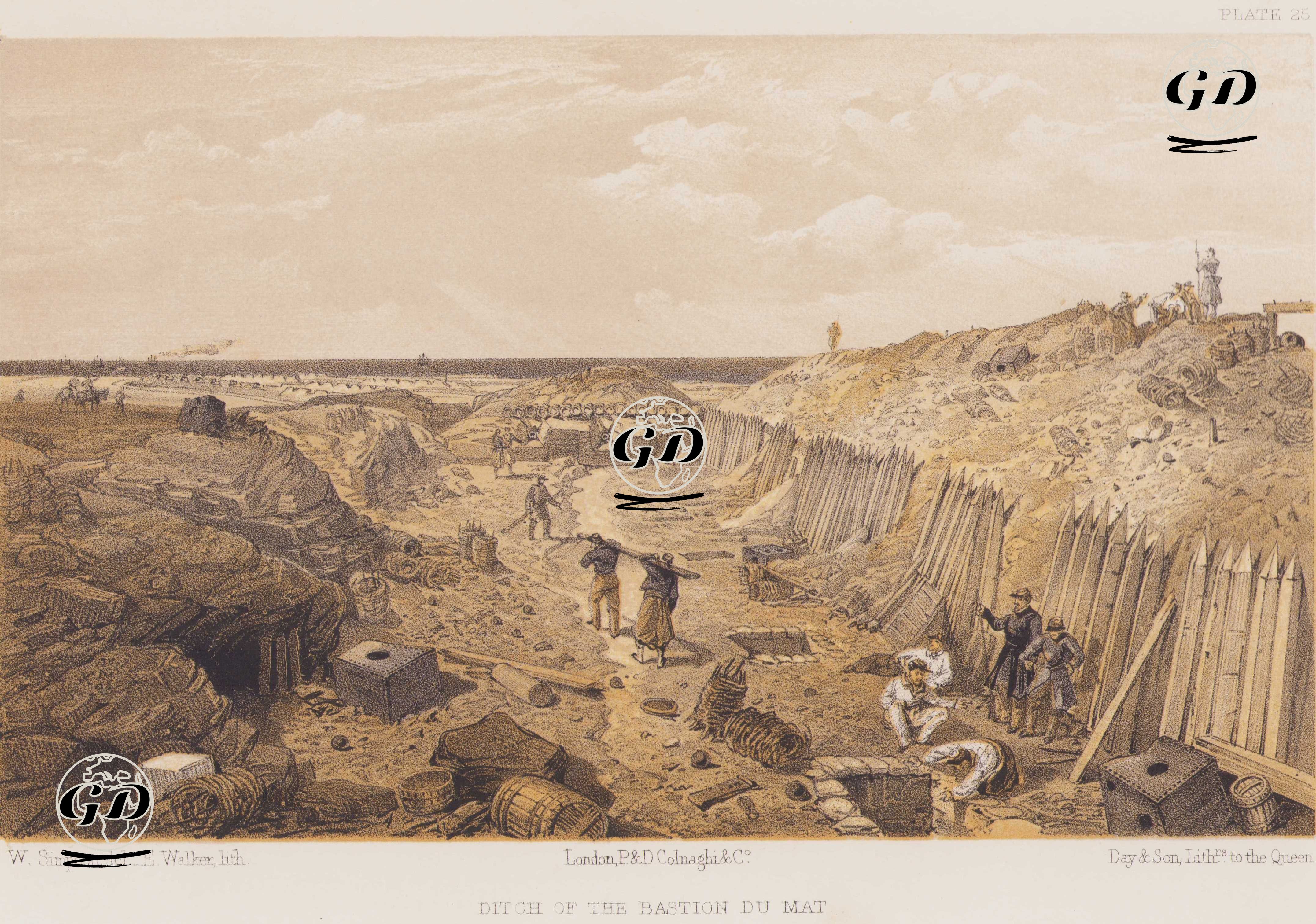 1853-1856 Osmanlı-Rus Savaşı (Kırım Savaşı) Sırasında Sivastopol Savunmasının En Önemli Siperlerinden Bastion du Mat Siperinin Hendek Kısmı (Plate 25) - William Simpson (1823–1899) - 1856