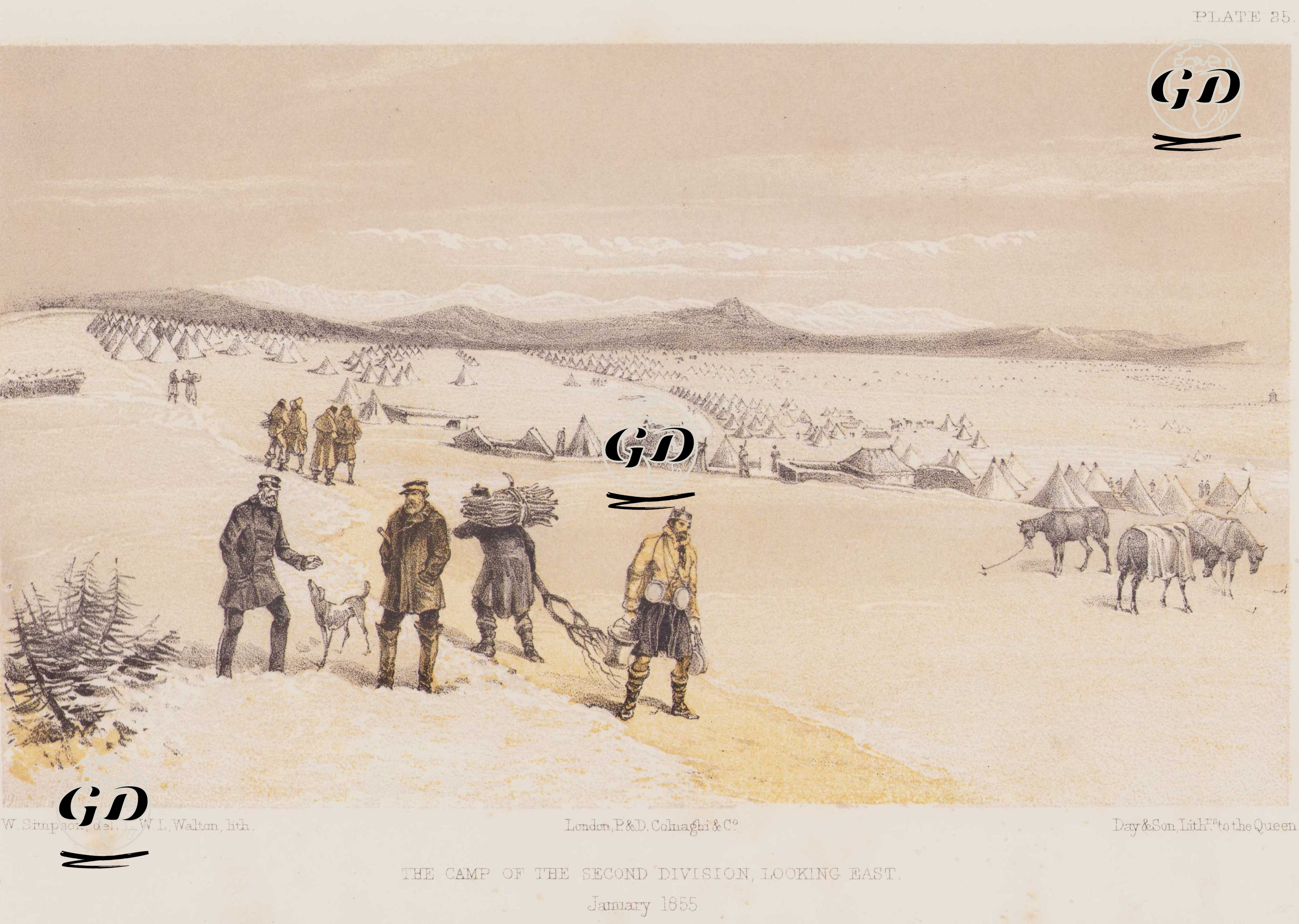 The Camp of the Second Division, Looking East, January 1855 (Plate 25) - William Simpson (1823–1899) - 1856