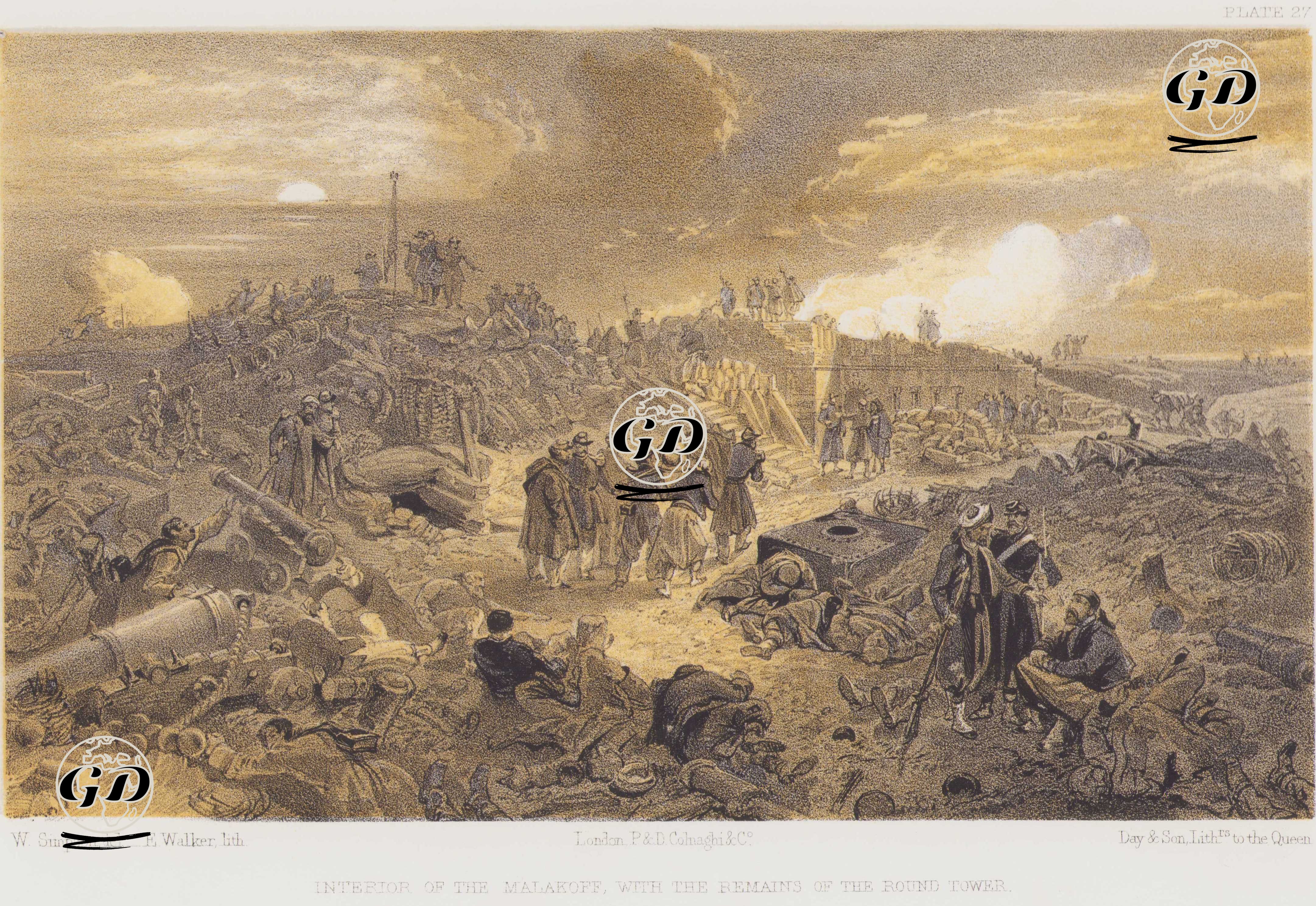 Sivastopol Kuşatması Sırasında Malakoff Redifi’nin 8 Eylül 1855’te Fransız Ordusu Tarafından Ele Geçirilmesinden Sonra Tahkimatın İç Kısmı ile Yuvarlak Kule (Round Tower)’nin Kalıntıları (Plate 27) - William Simpson (1823–1899) - 1856