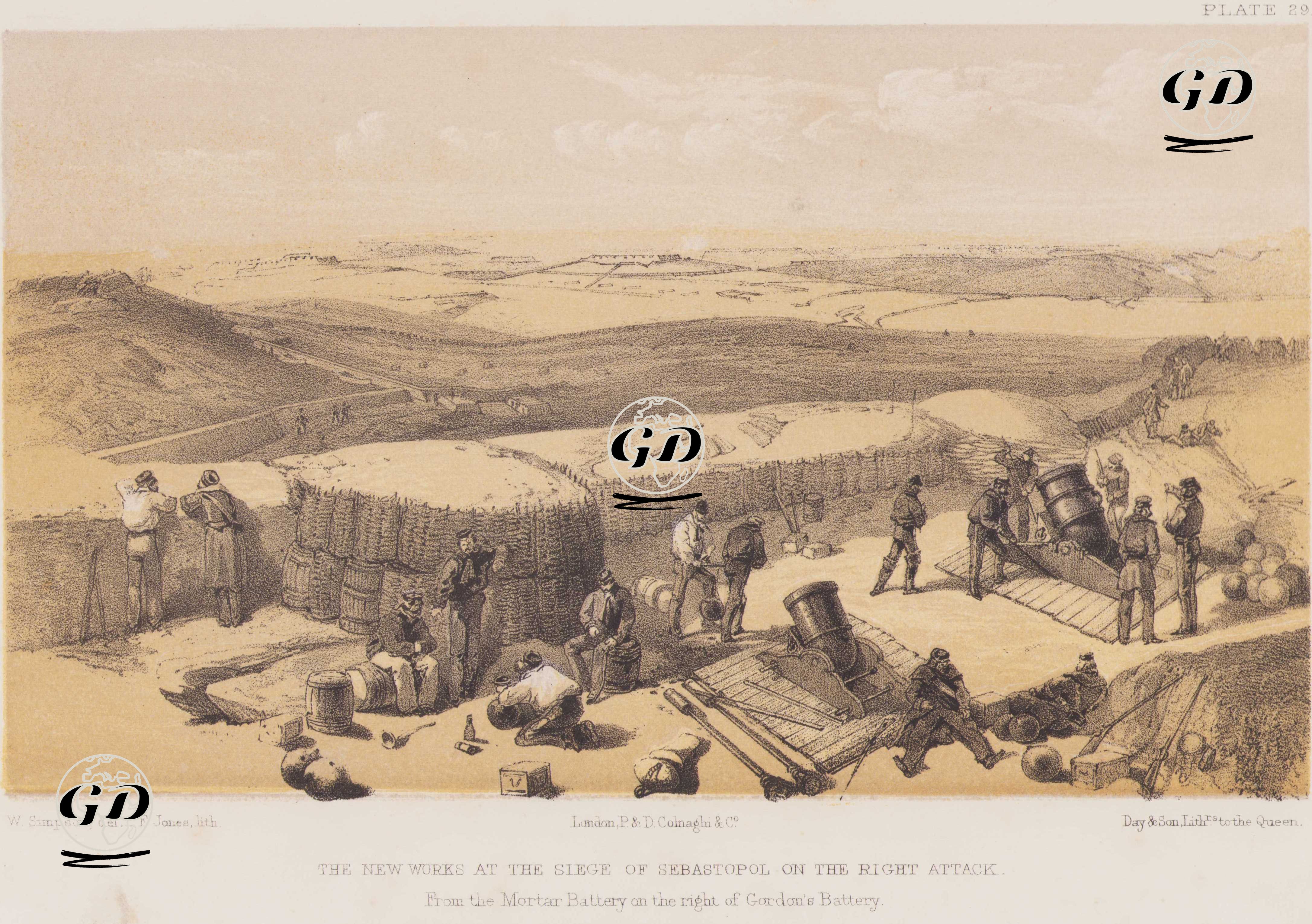 The New Works at the Siege of Sebastopol on the Right Attack, From the Mortar Battery on the Right of Gordon's Battery (Plate 29) - William Simpson (1823–1899) - 1856