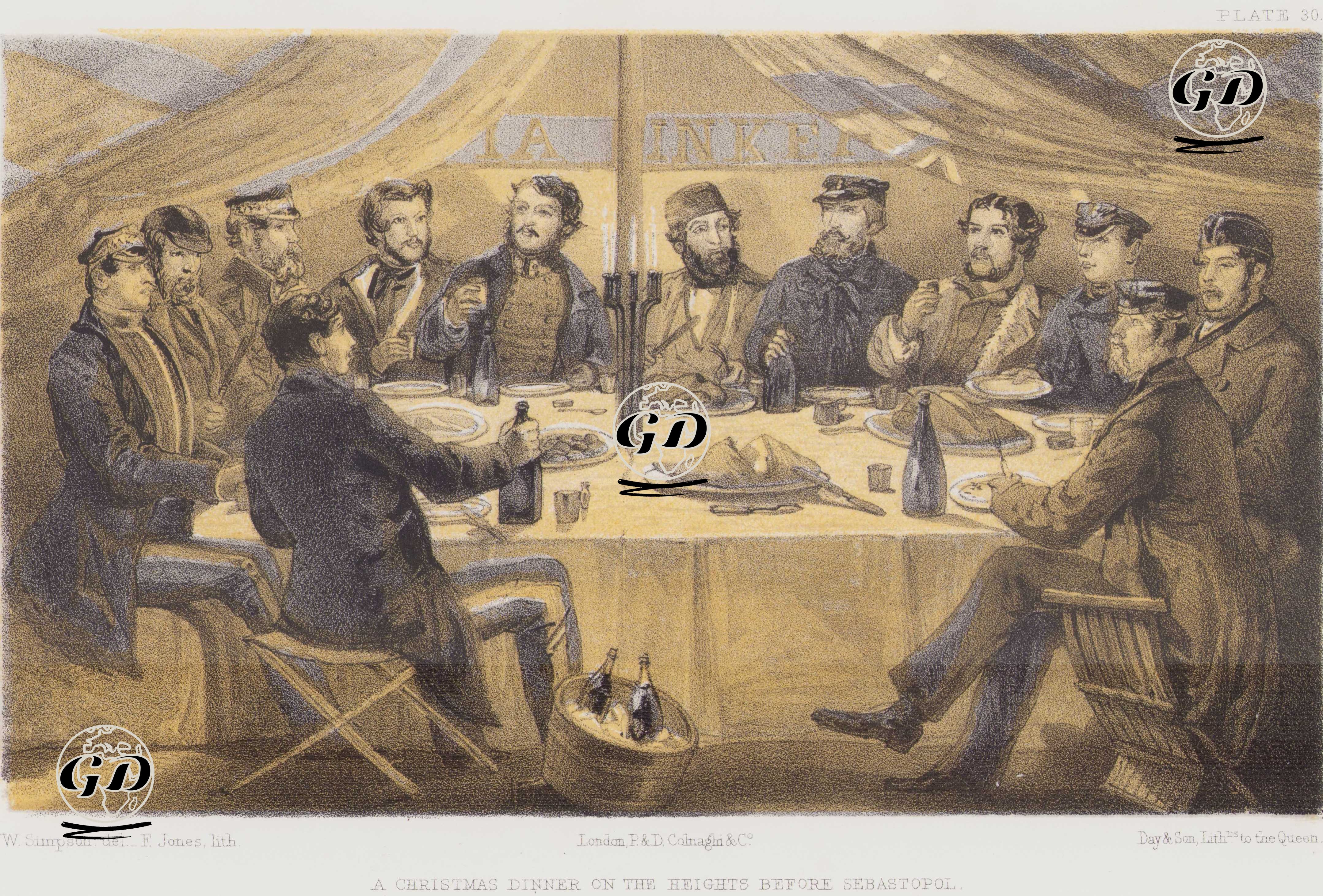 Sivastopol Kuşatması Sırasında Sivastopol Önlerindeki Tepelerde Bir Noel Yemeği (Plate 30) - William Simpson (1823–1899) - 1856
