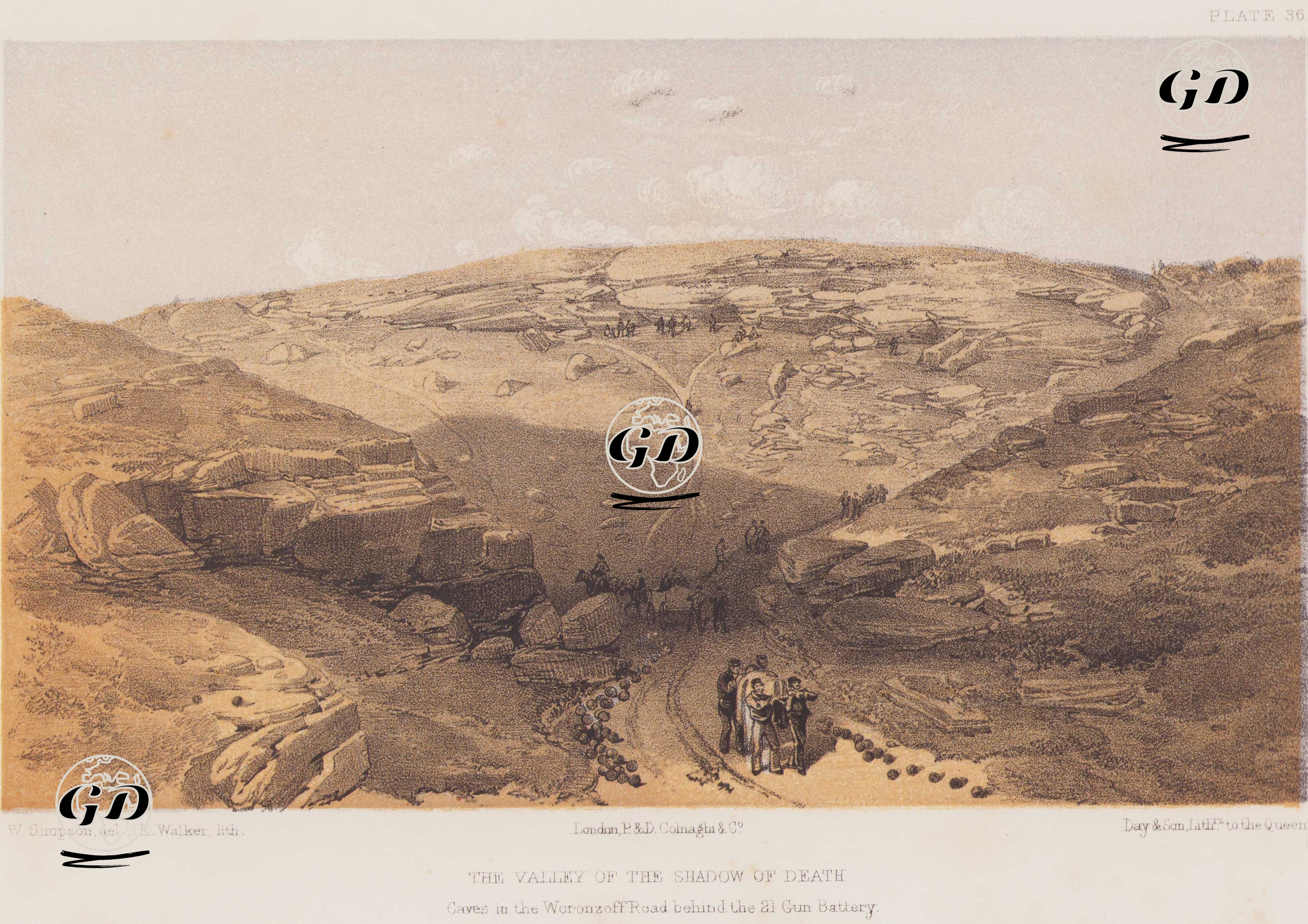 Sivastopol Kuşatması Sırasında İngiliz Ordusu Tarafından İkmal Hattı Olarak Kullanılan ve Rus Topçu Ateşi Altında Kalan Ölüm Gölgesi Vadisi (Plate 36) - William Simpson (1823–1899) - 1856