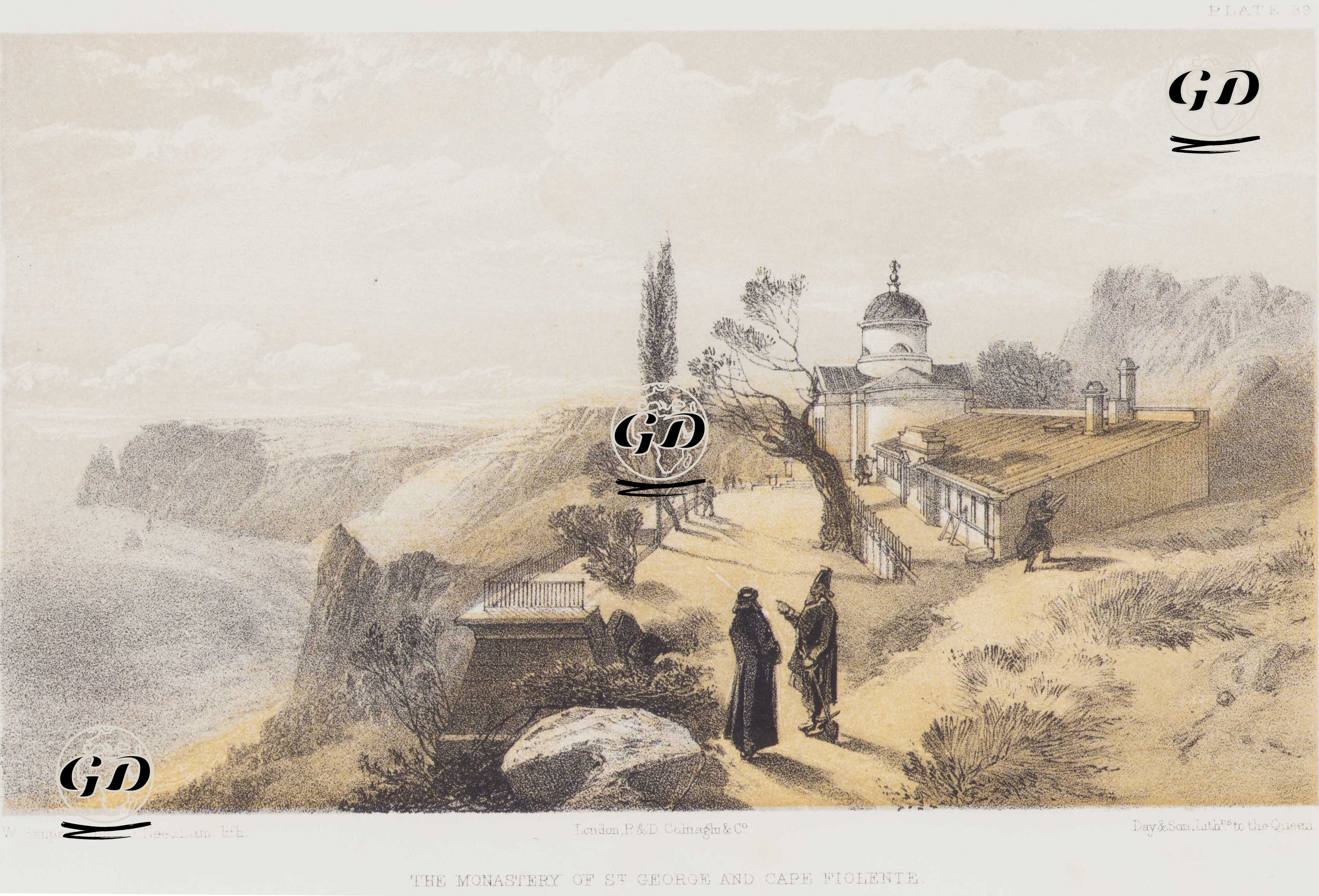 1853-1856 Osmanlı-Rus Savaşı (Kırım Savaşı) Sırasında St.George Manastırı ve Violente Burnu (Plate 39) - William Simpson (1823–1899) - 1856