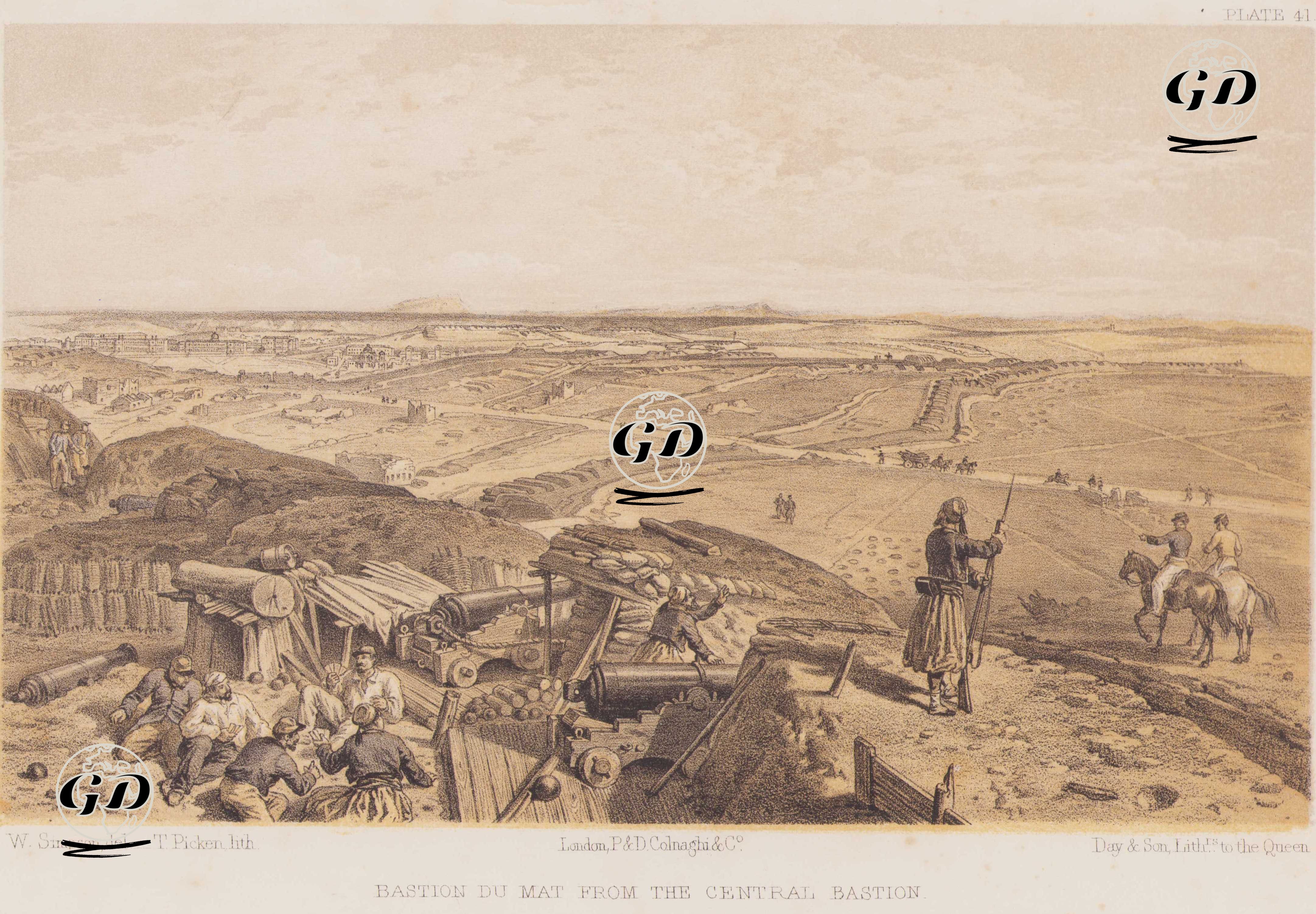 Bastion Du Mat From the Central Bastion (Plate 41) - William Simpson (1823–1899) - 1856