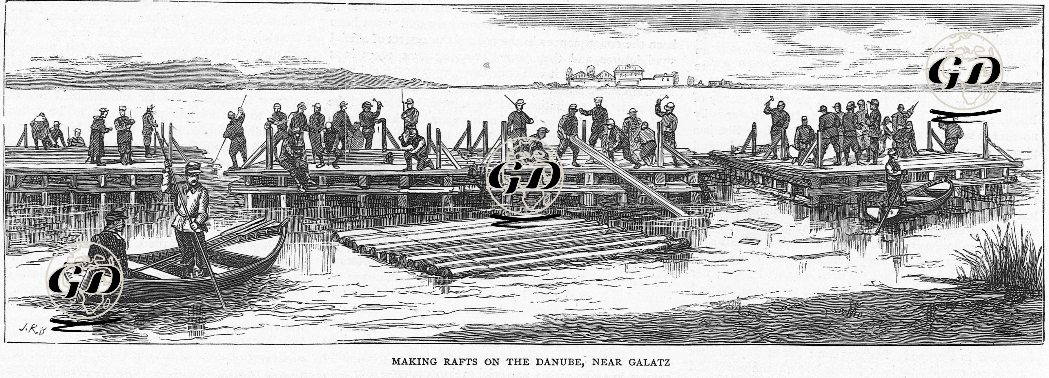 93 Harbi Sırasında Rus Askerlerinin Galati Yakınlarında Tuna Nehri Üzerinde Köprü Yapması -  - 1877