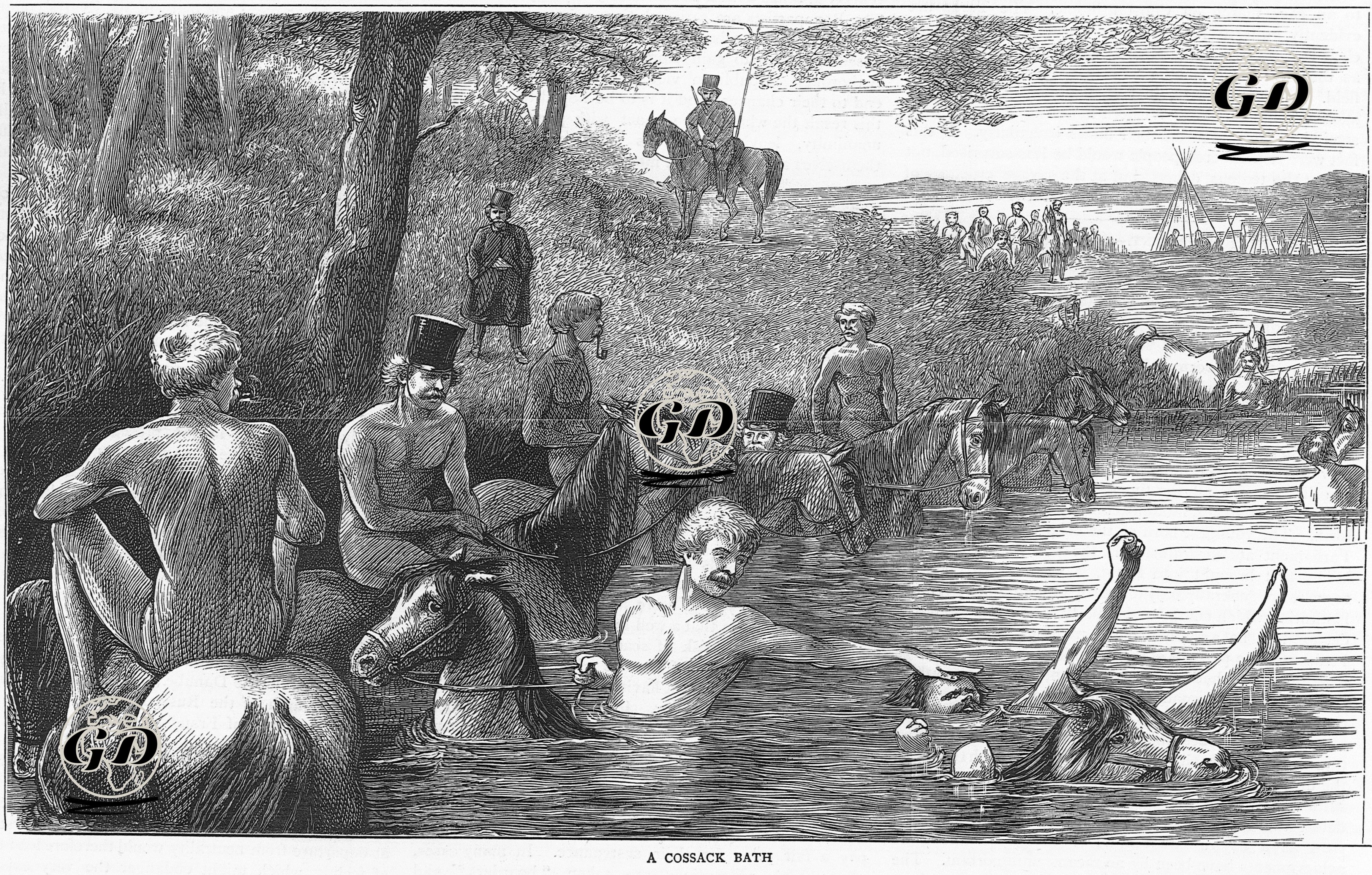 93 Harbi Sırasında Rus Kazak Askerlerinin Tuna Nehrinde Banyo Yapması -  - 1877