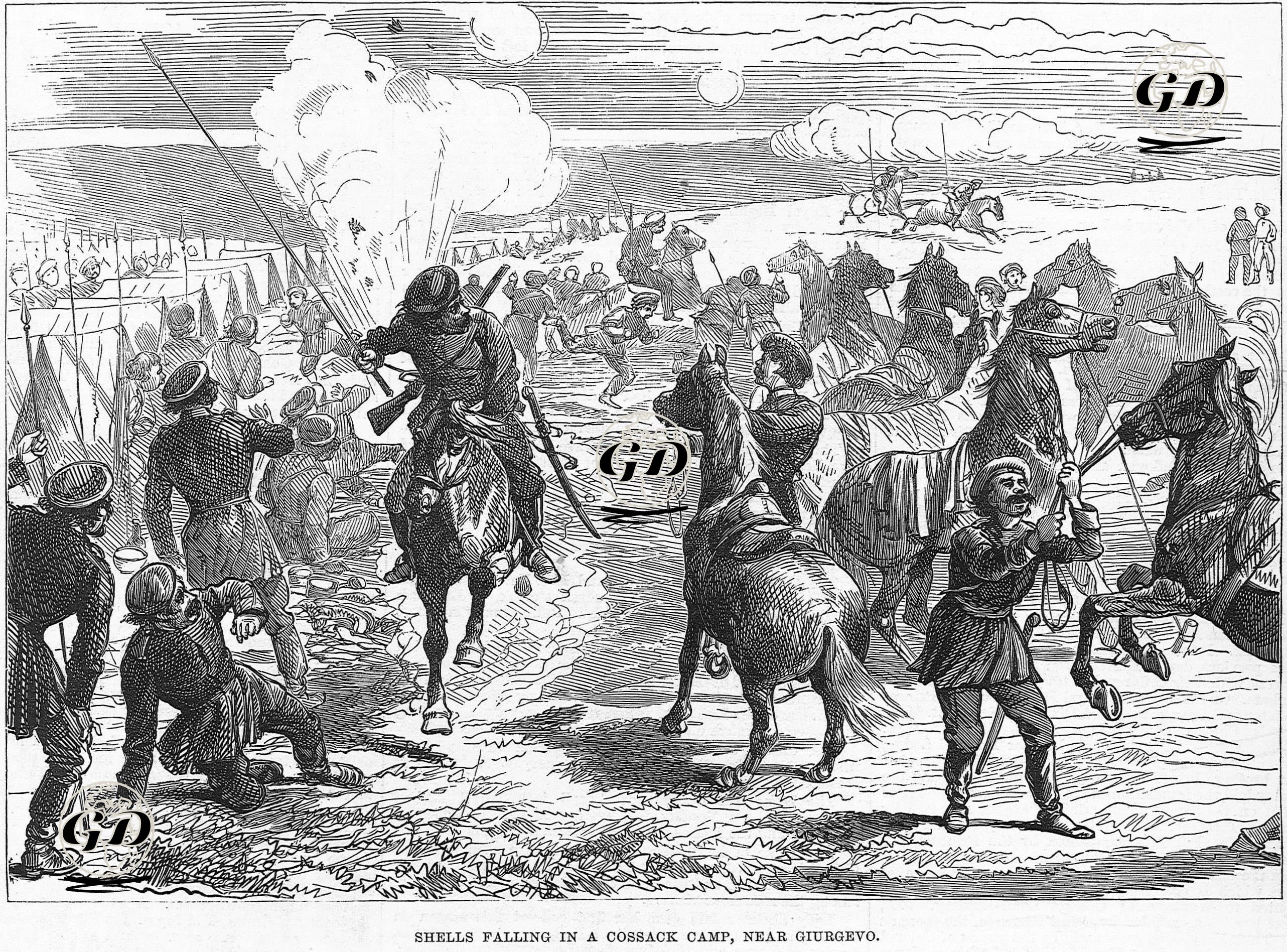 93 Harbi Sırasında Yergöğü Yakınlarındaki Rus kazak Askerleinin Kampının Bombalanması -  - 1877