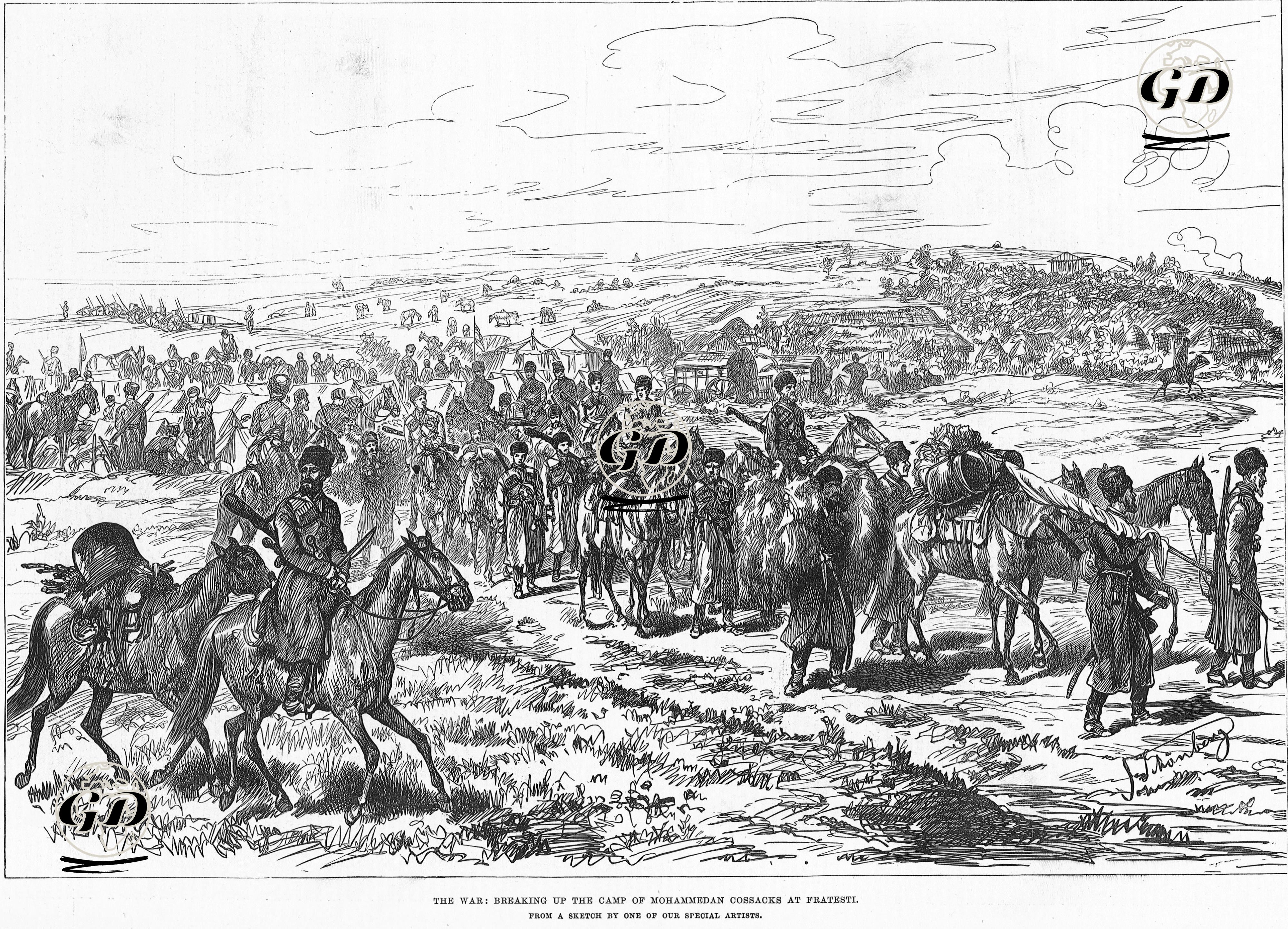 93 Harbi Sırasında Fratesti'de Kamp Düzenini Bozarak Harekete Geçen Müslüman Rus Kazak Askerleri -  - 1877