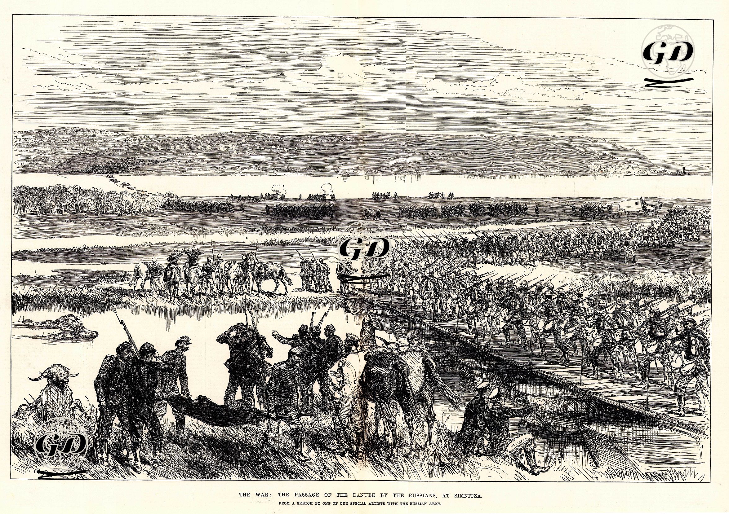93 Harbi Sırasında Rus Ordusunun Ziştovi'da Tuna Nehri Üzerinde Kurdukları Köprüden Geçişleri -  - 1877