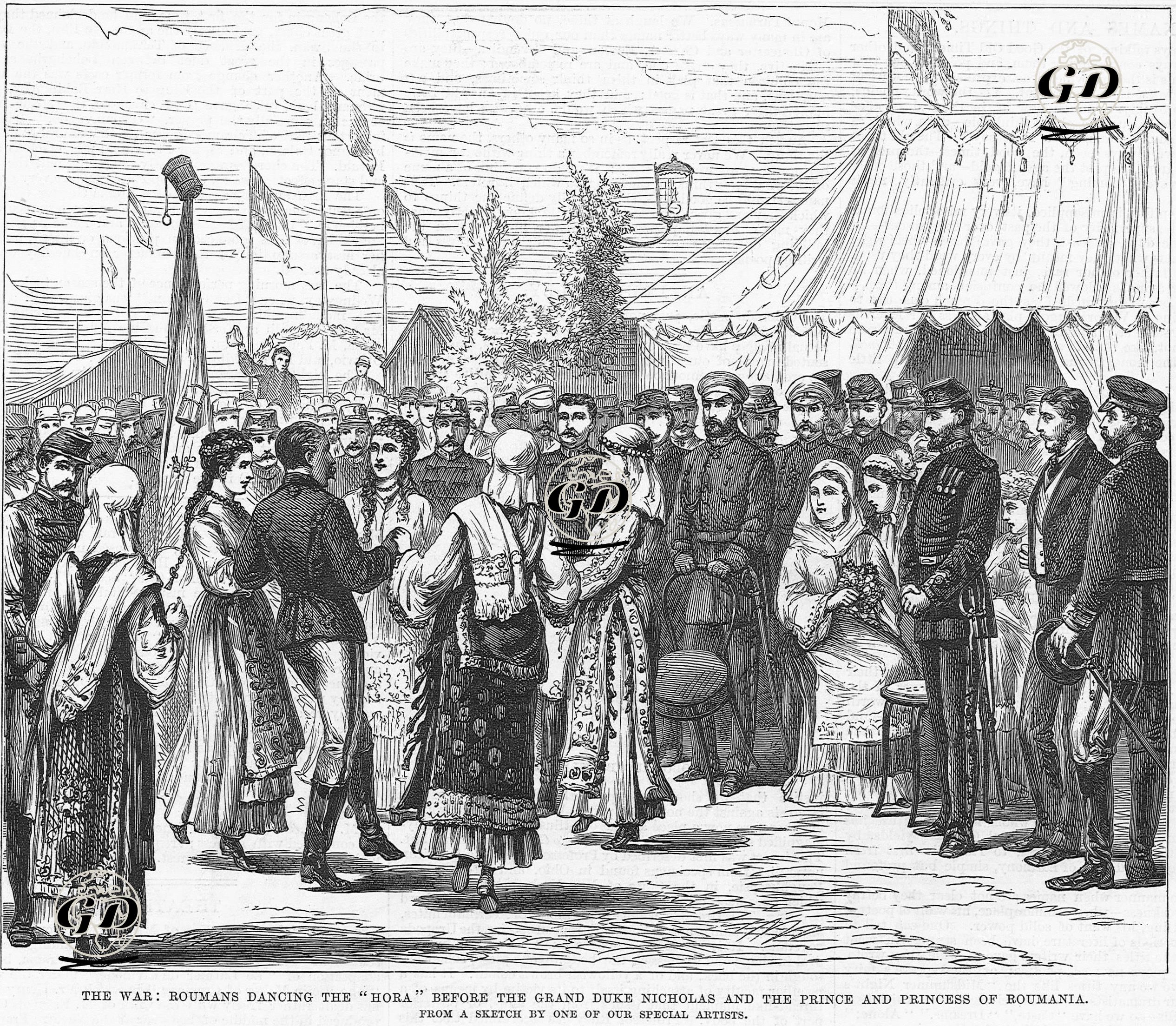 93 Harbi Sırasında Rusya'nın Tuna Cephesi Komutanı Grandük Nikolay Nikolayeviç İle Romanya Prensi Ve Prensesi Önünde Romanyalıların Gelenesel Hora Dansı Yapmaları -  - 1877