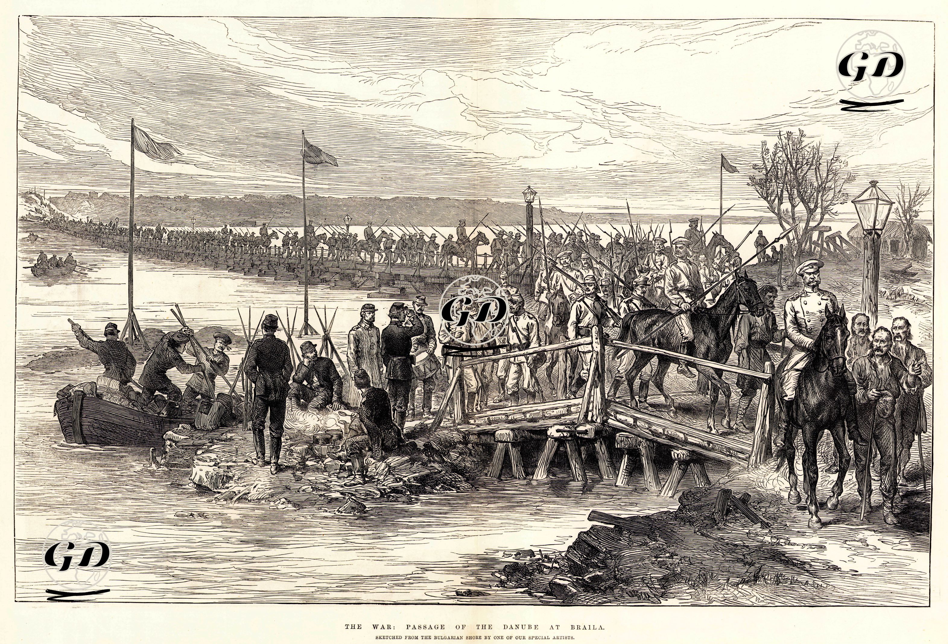 93 Harbi Sırasında Rus Ordusunun Braila'da Tuna Nehri Üzerinde Kurdukları Köprüden Geçişleri -  - 1877