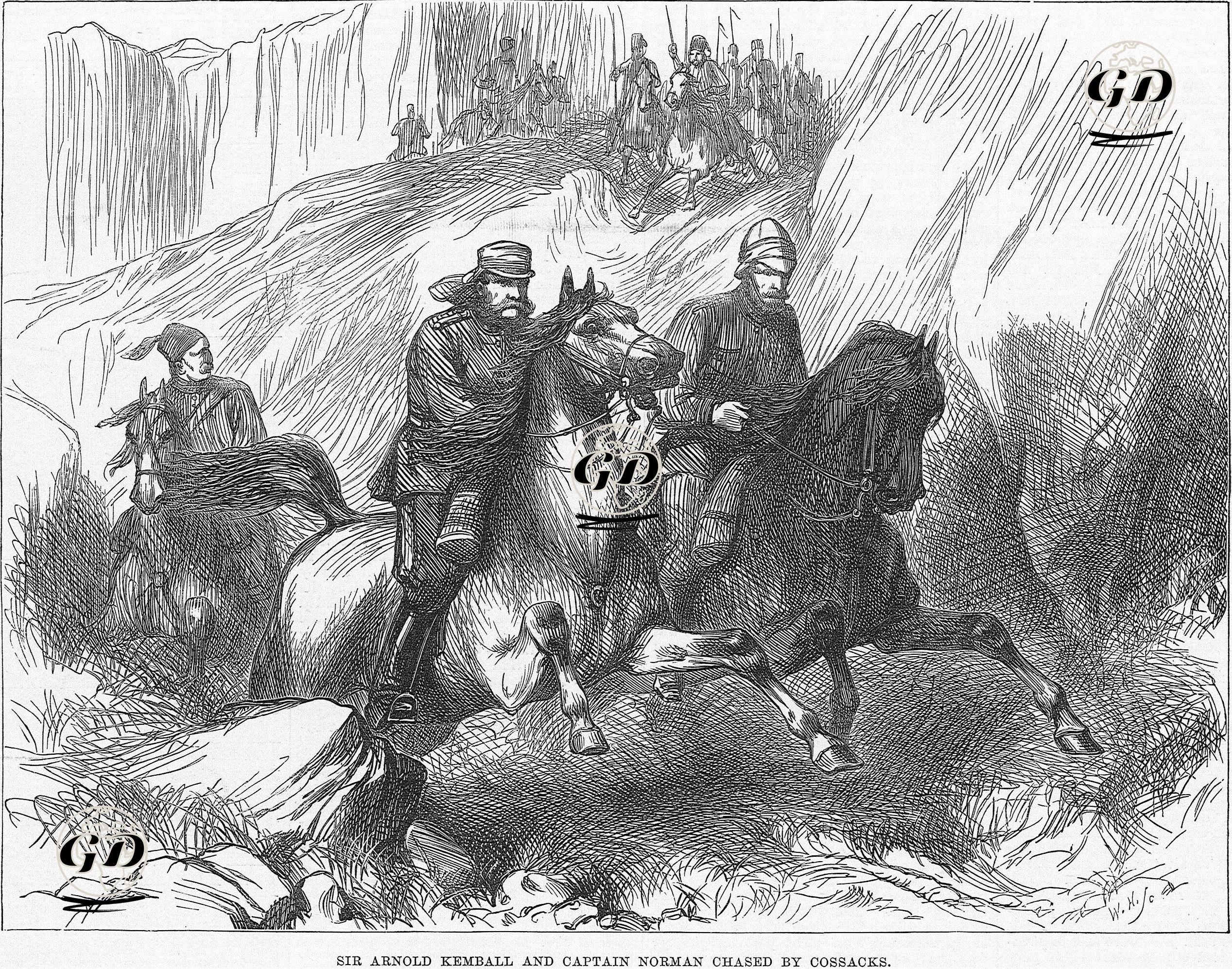 93 Harbi Sırasında İngiliz Askeri Danışman General Arnold Kemball Ve Yüzbaşı Norman'ın Rus Kazak Askerleri Tarafından Kovalanması -  - 1877