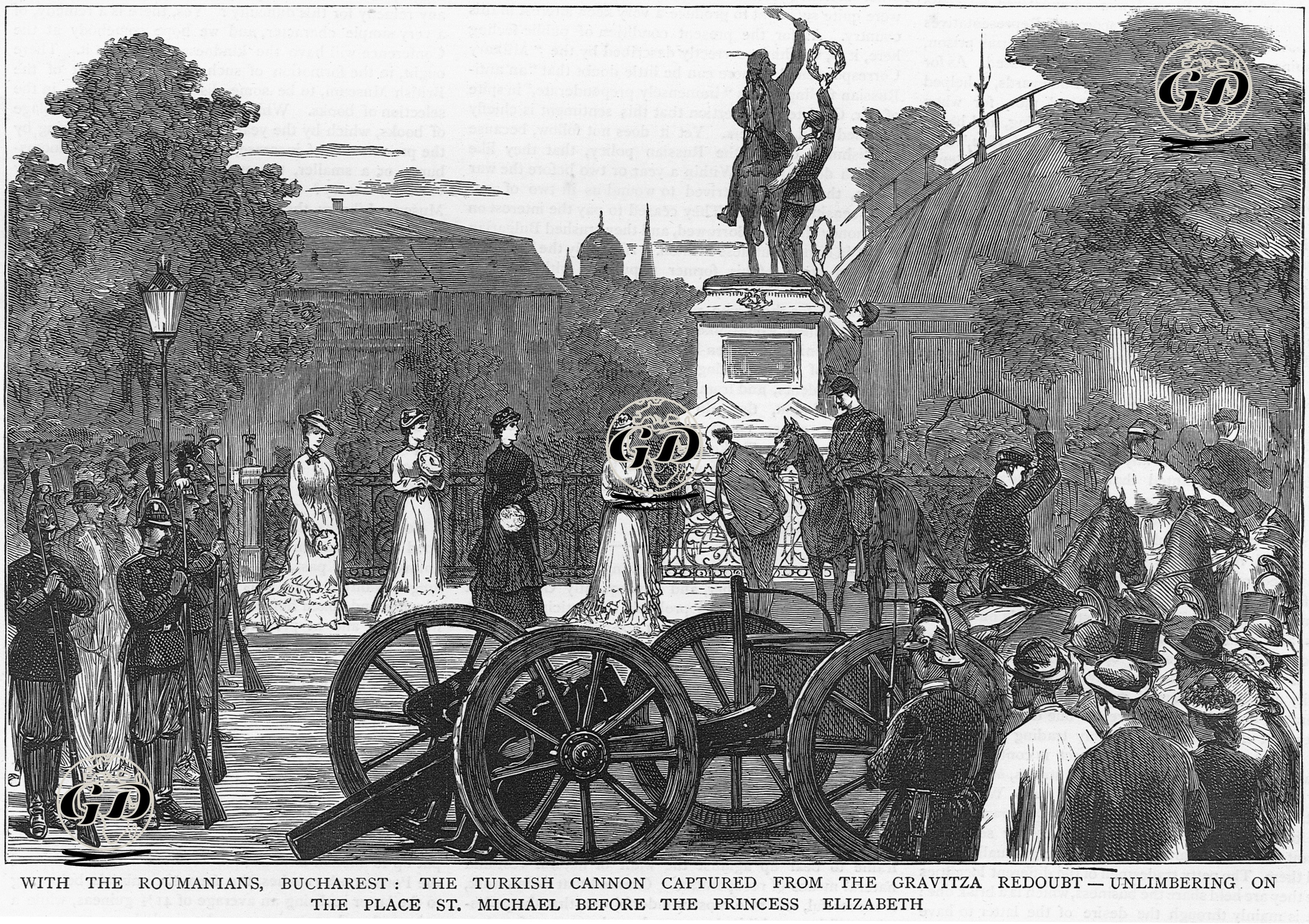 93 Harbi Sırasında Gravitza Tabyasında Ele Geçirilen Türk Topunun Bükreş'te St.Michael Sarayında Romanya Prensesi Elizabeth'e Gösterilmesi -  - 1877
