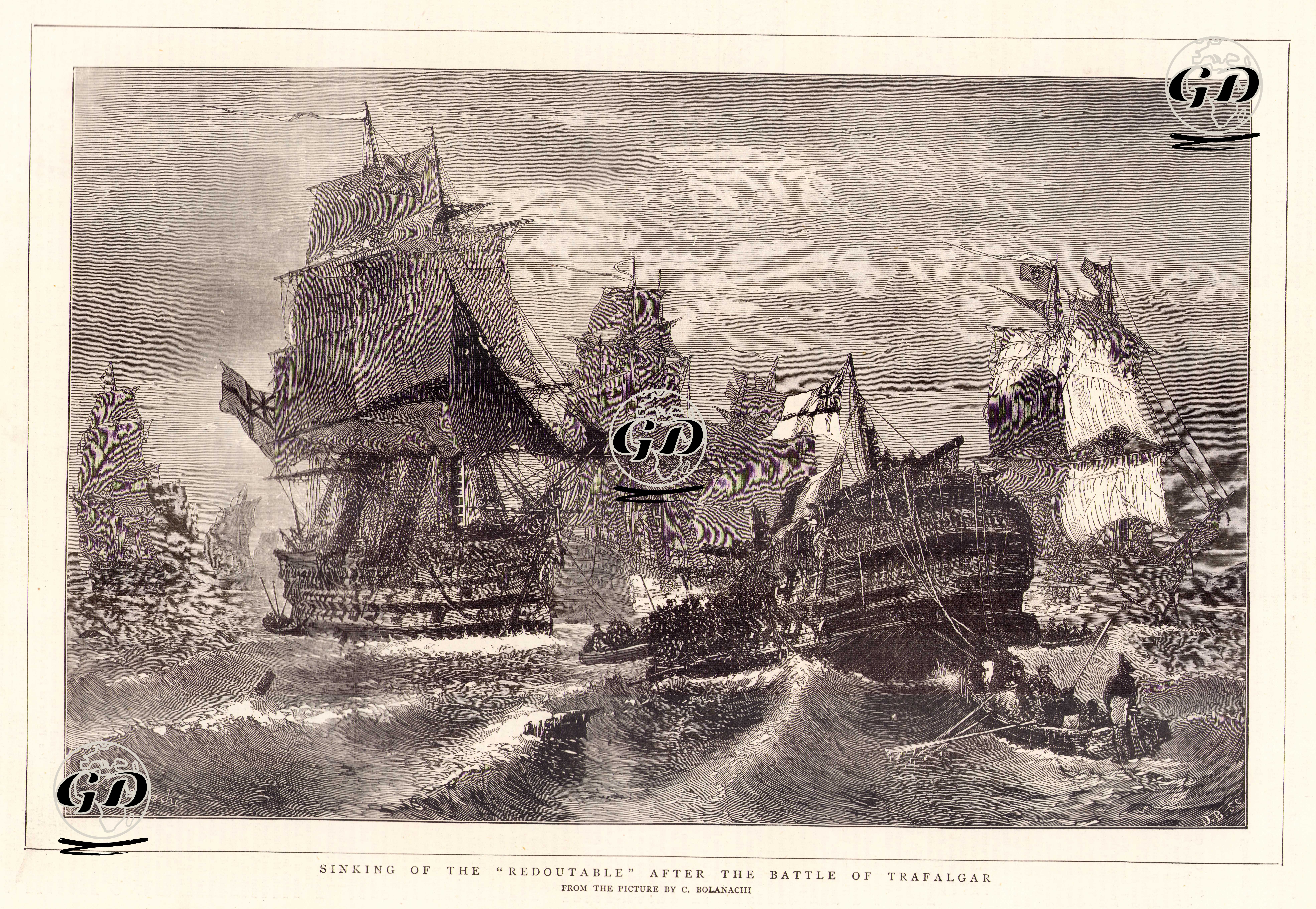 Trafalgar Deniz Savaşından Sonra "Redoutable" İsimli Fransız Savaş Gemisinin Batışı  - Constantin Bolonachi (1837-1907) - 1877