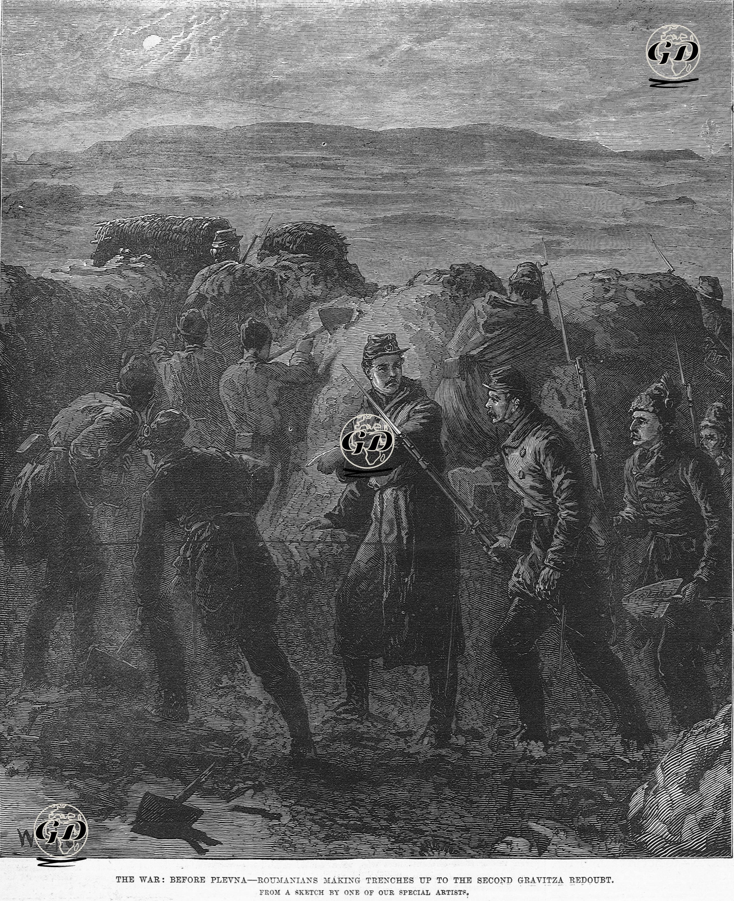 93 Harbi Sırasında Plevne Önlerinde Türk Ordusunun İkinci Gravitza Tabyalarını Saldırmak İçin Romanya Ordusunun Siper Yapmaları -  - 1877
