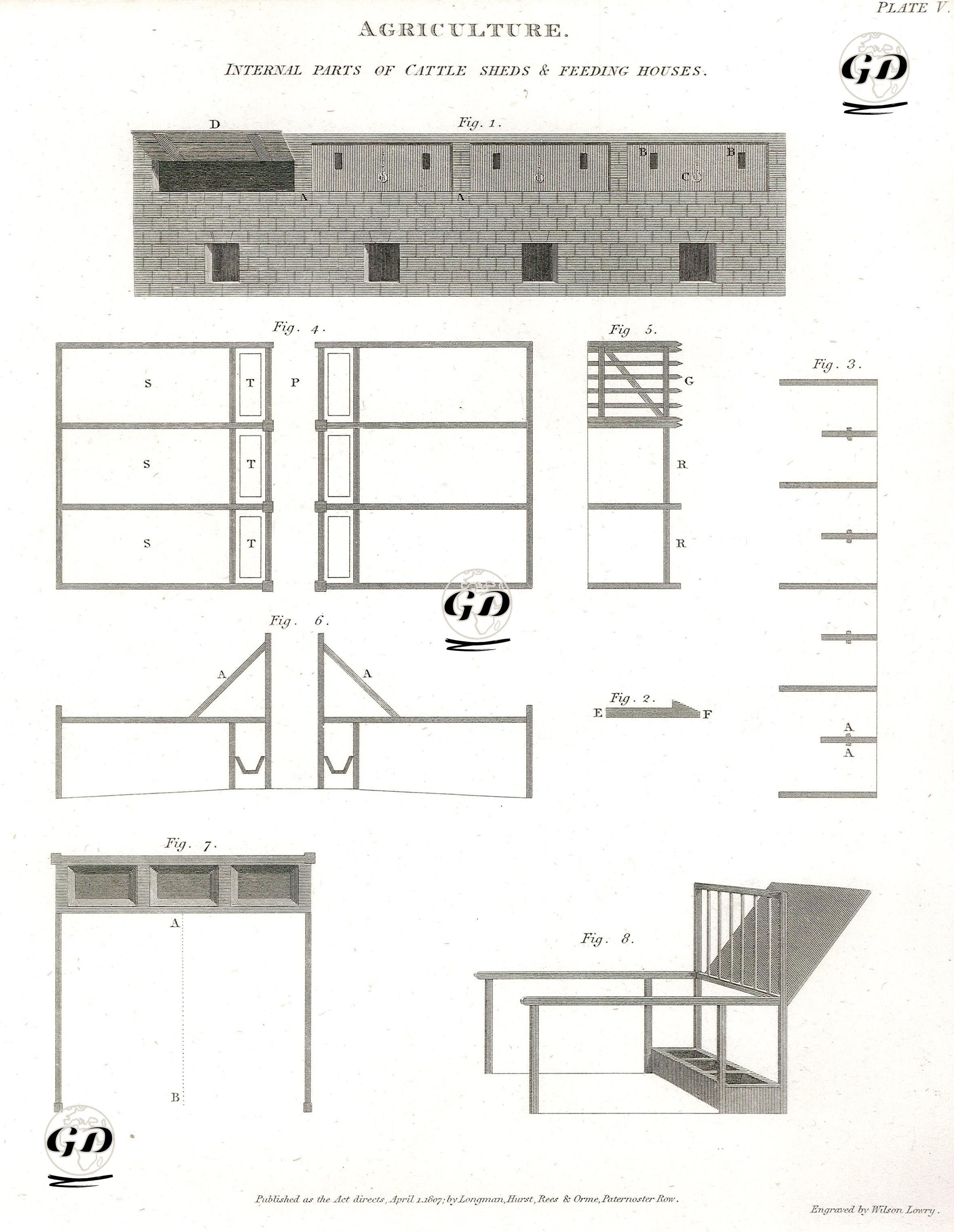 Tarım,Sığır Barakalarının İç Kısmı ve Beslenme Barakaları Planları, Plate V. -  - 1807