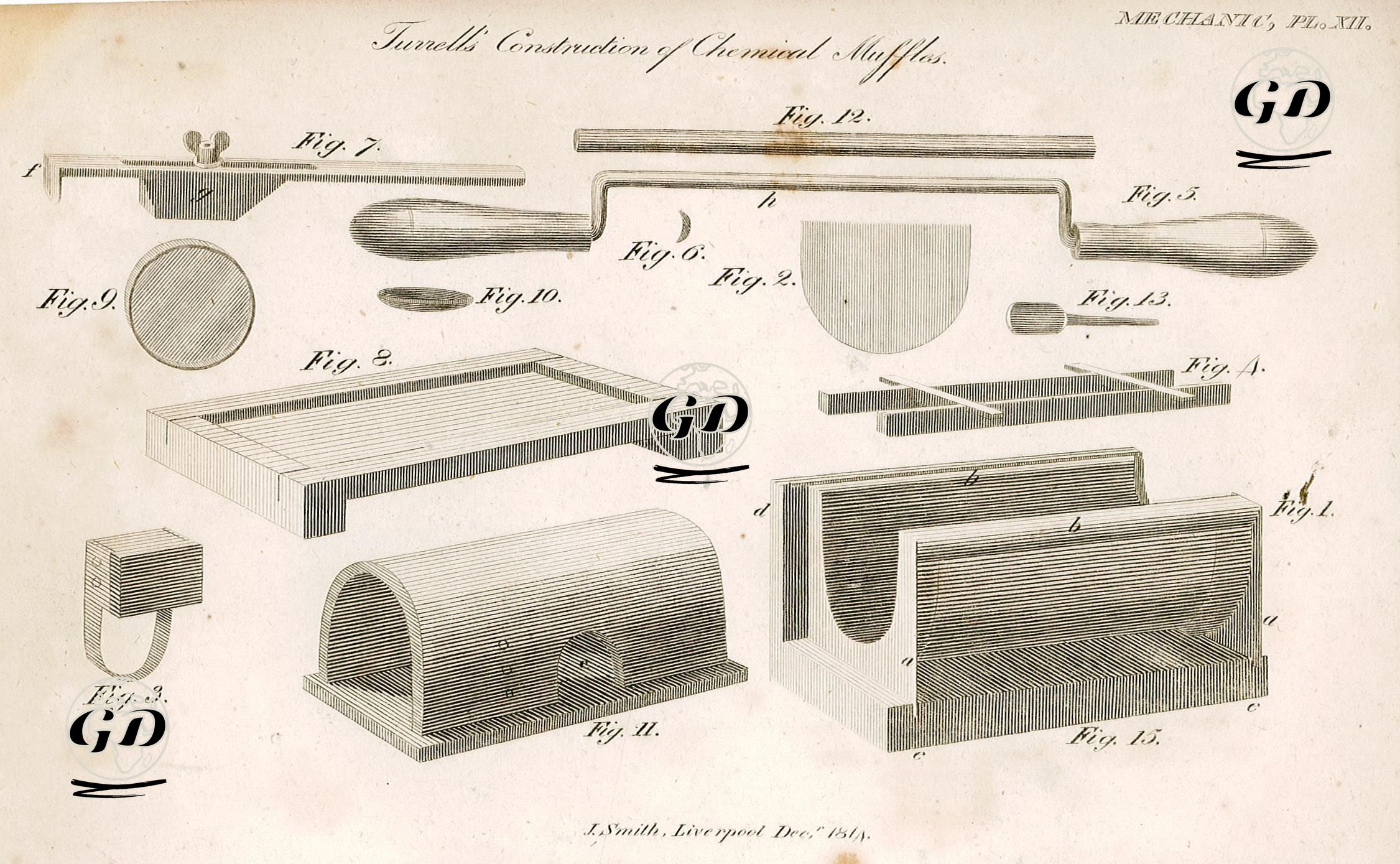 Mekanik, Turrel'in Kimyasal Muffles İnşası Aletleri, Plate XII. -  - 1814