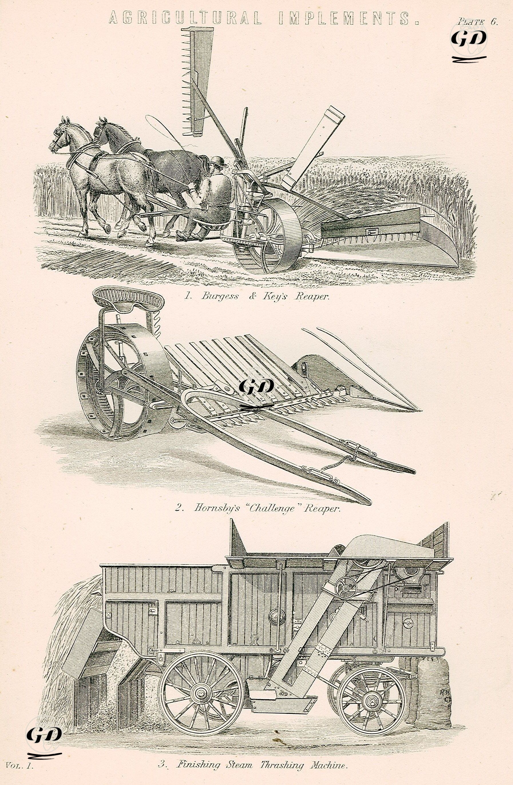 Tarım Araç ve Aletleri-1.Biçerdöver 2.Hornsby'in Biçerdöveri 3.Harmanlama Makinesi Plate 6. -  - 1883
