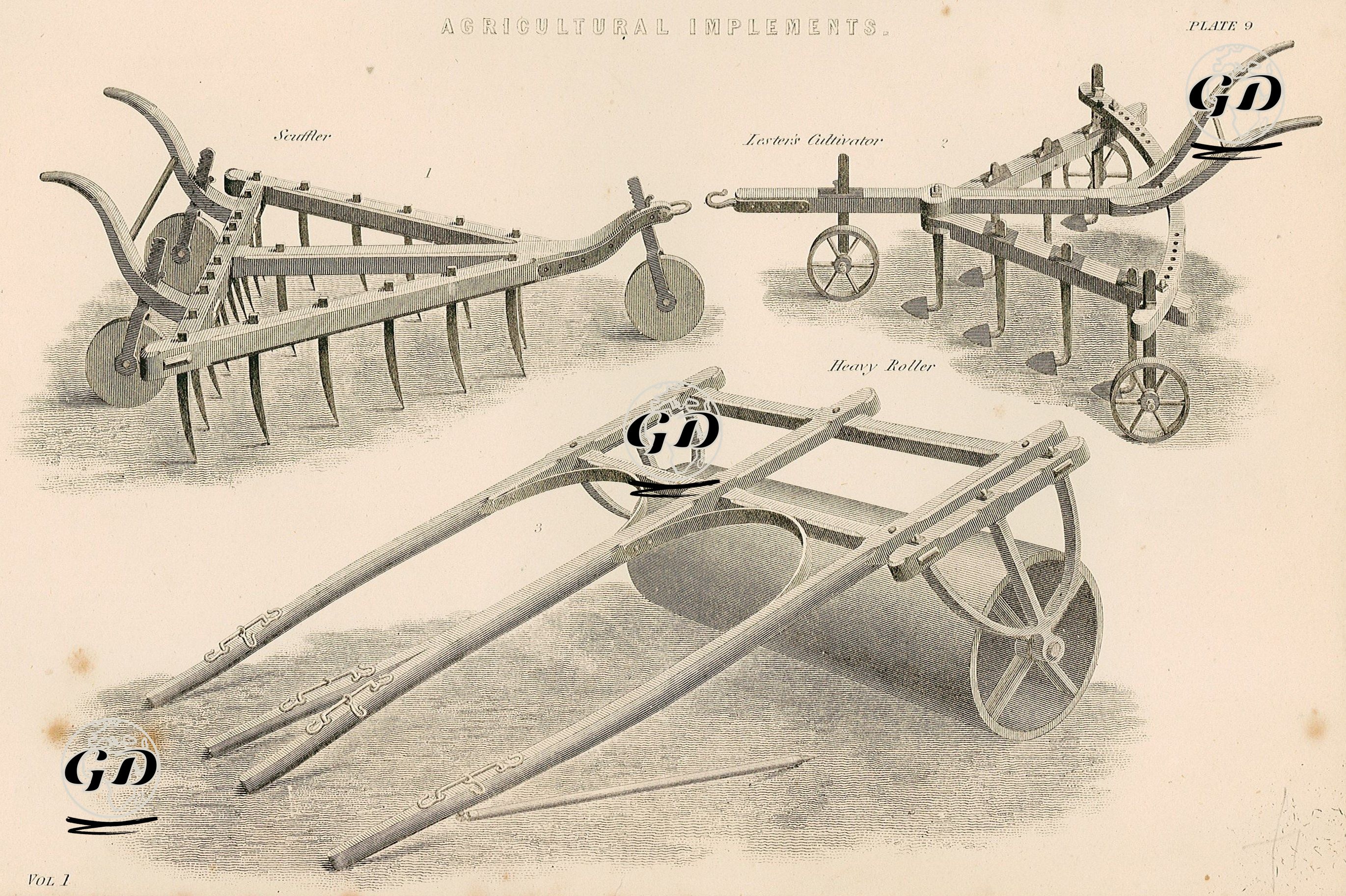 Tarım Araç ve Aletleri-Kazıma Aleti, Lester'in Çapalama Aleti ve Ağır Toprak Ezici Plate 9. -  - 1883