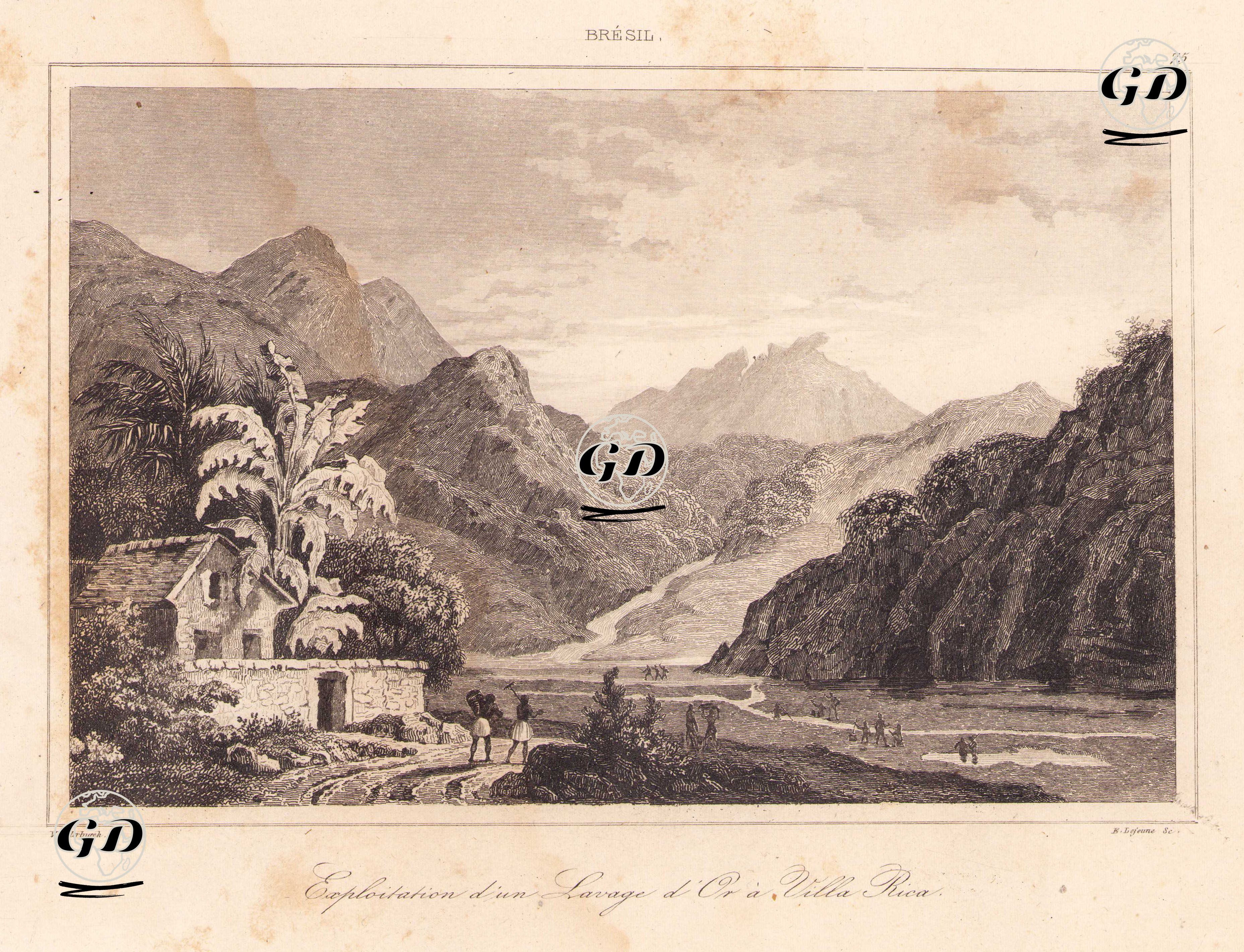 Brezilya'da Villa Rica'da Altın Çıkartılması - Vander Buch - 1837
