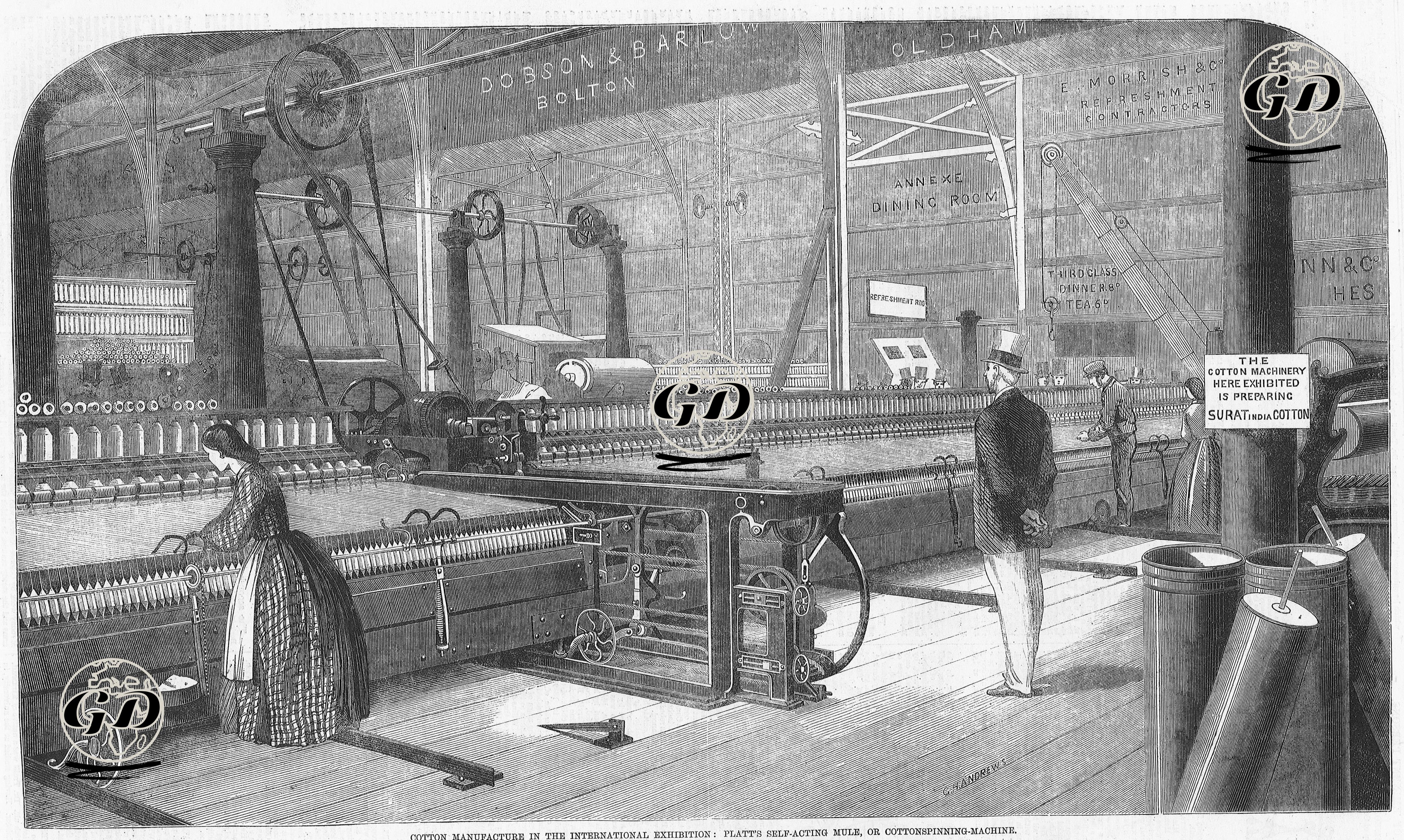 Uluslararası Fuarında Pamuk İpliği Üretimi, Platt Şirketinin Ürettiği Otomatik İp Eğirme (Pamuk İpliği) Makinesi  -  - 1862