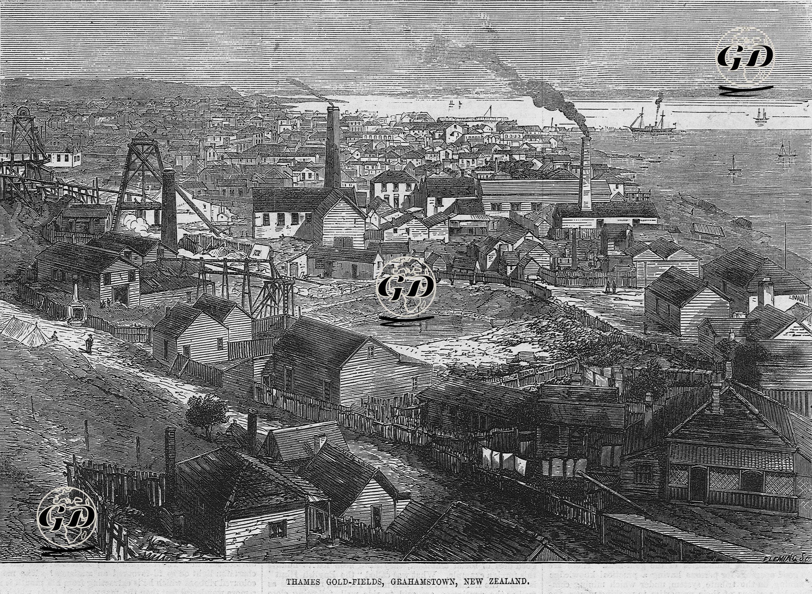 Yeni Zelanda Grahamstown'da Thames Altın Rafinerisi  -  - 1875