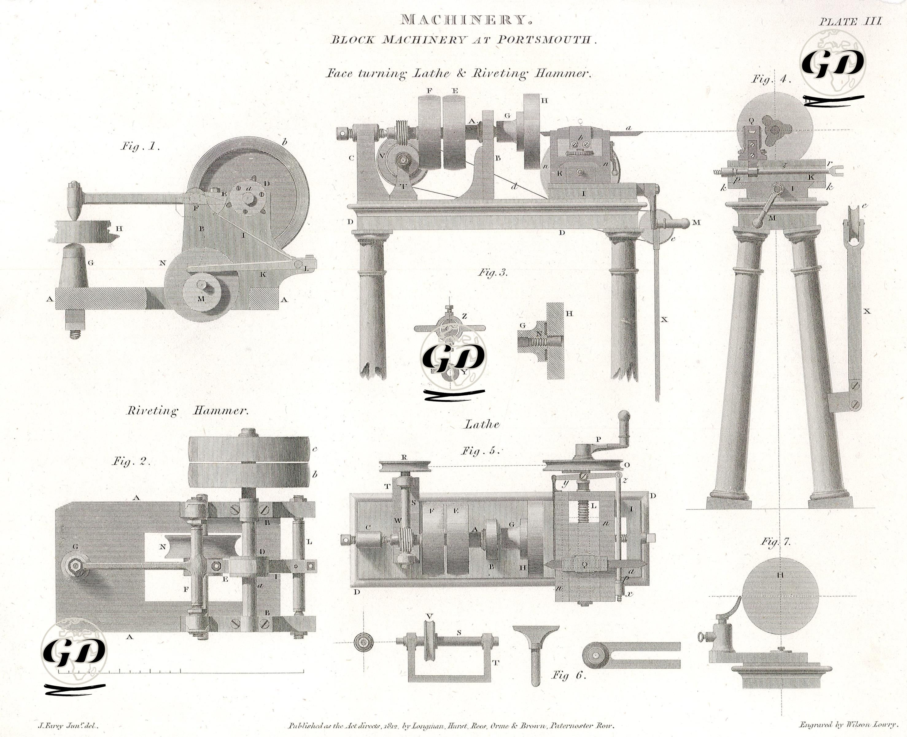 Makine, Torna ve Perçin Çekici  Plate III. - John Farey (1791-1851) - 1812