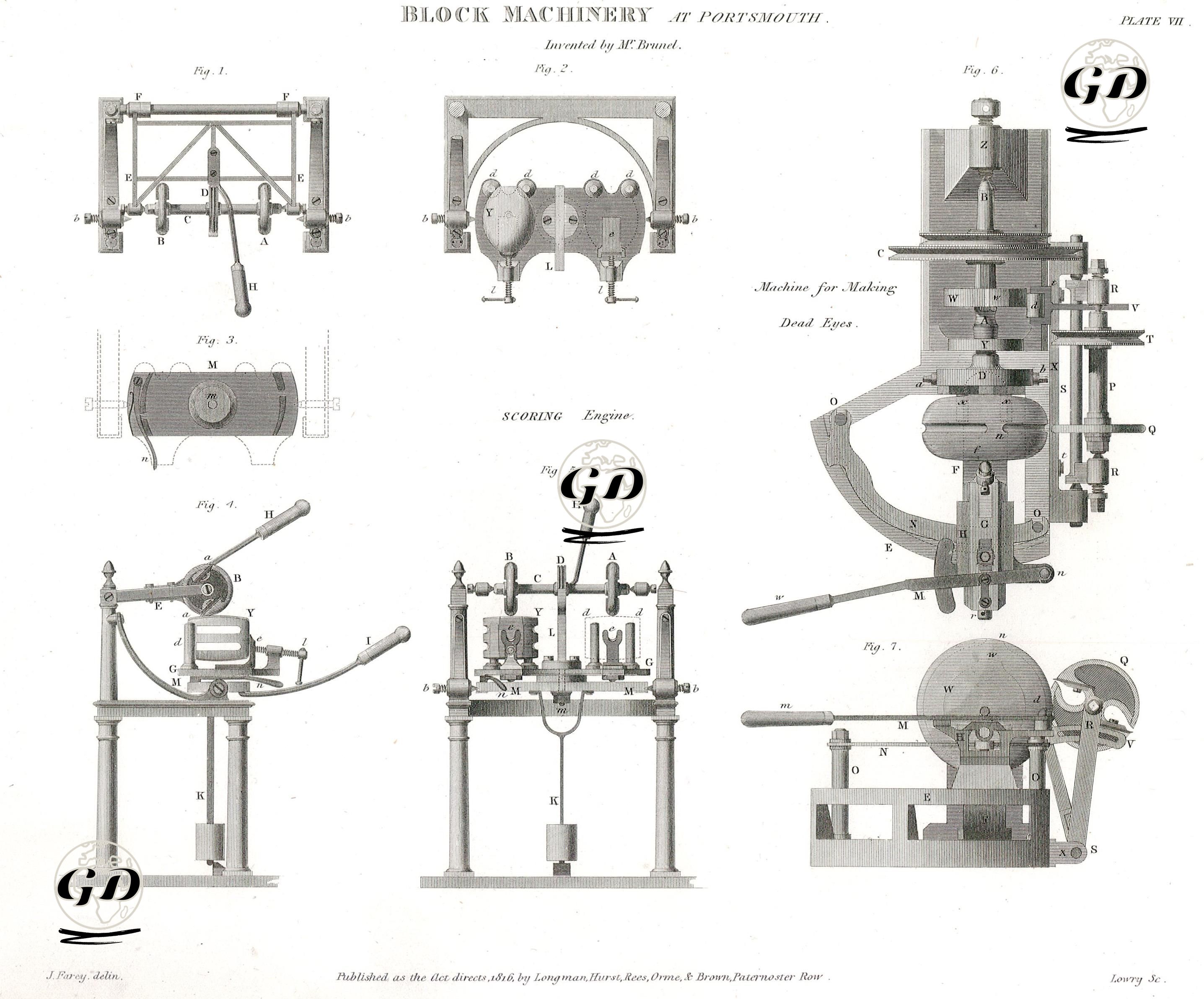 İsambard Kingdom Brunel'in İcat Ettiği Makineler Plate VII. - John Farey (1791-1851) - 1816