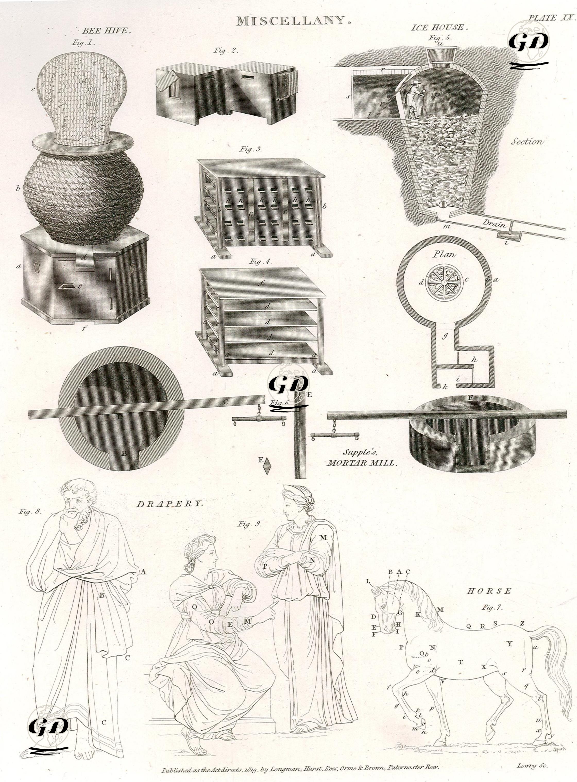 Arı Kovanı, Buz Deposu, Supple'nin Harç Değirmeni, Kumaş, At,  Plate XX. -  - 1819