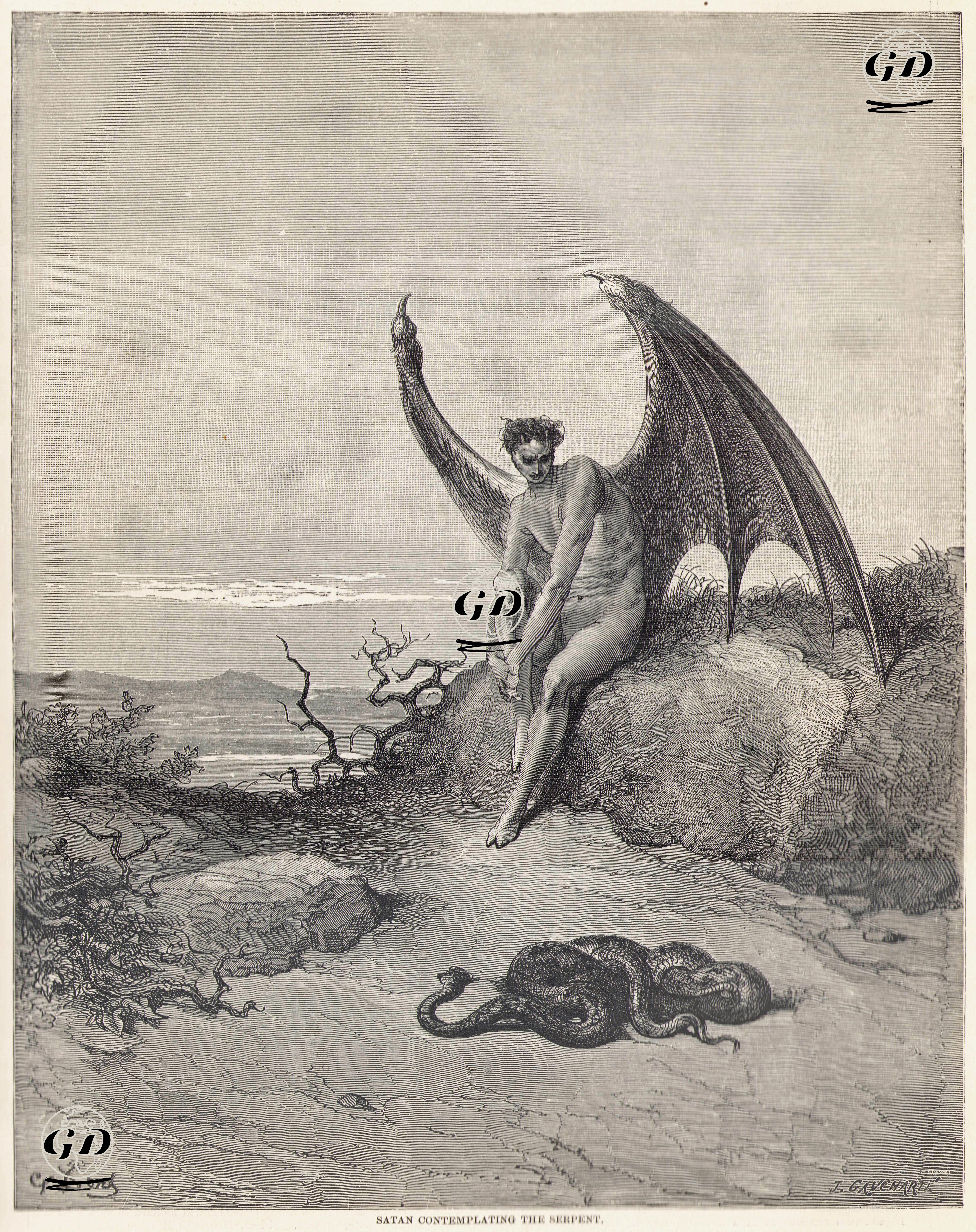 Şeytanın Yılan Olmayı Düşünmesi - Gustave Dore (1832-1883) - 1867