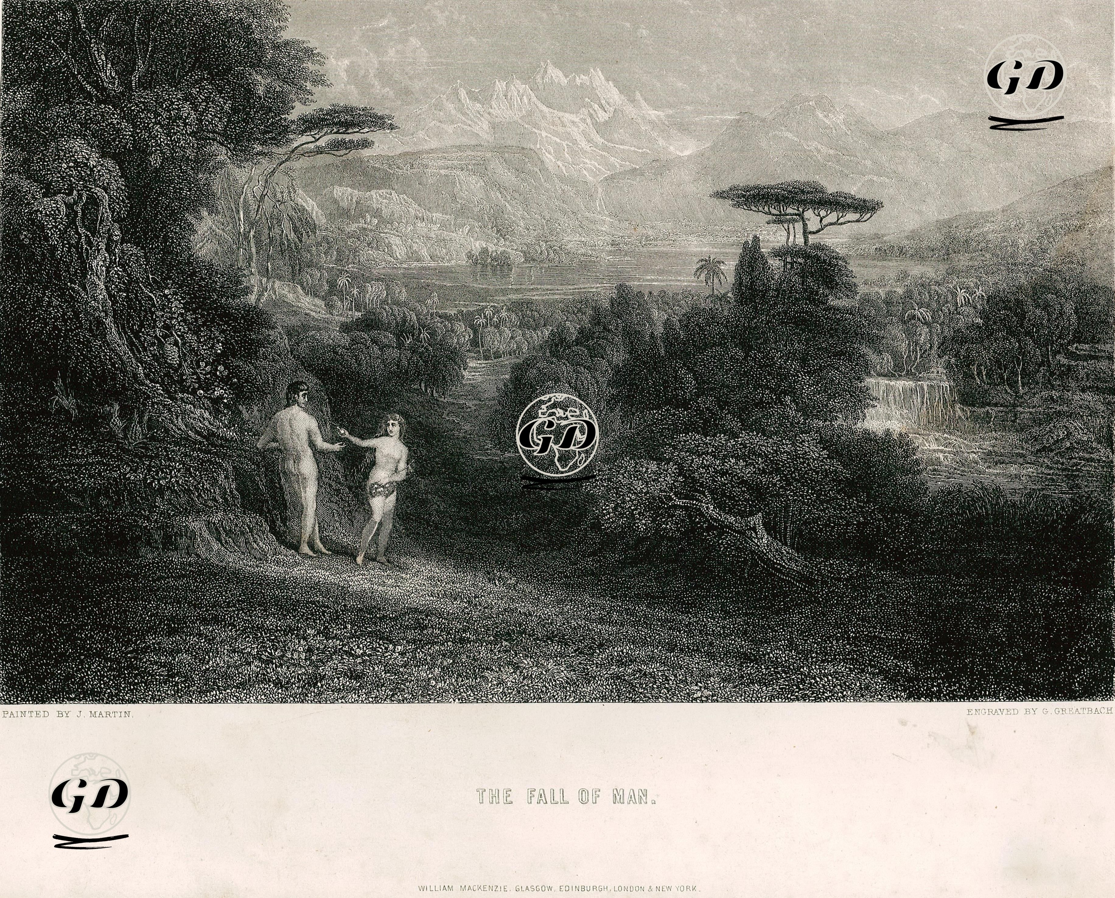 Hazreti Havva Ve Adem'in İlk Günahı İşlemesi (Yasak Meyve - İnsanın Düşüşü), Genesis (Diriliş), Chapter (Bölüm) 3. Verse (Ayet) 6. - John Martin (1789-1854) - 1870's