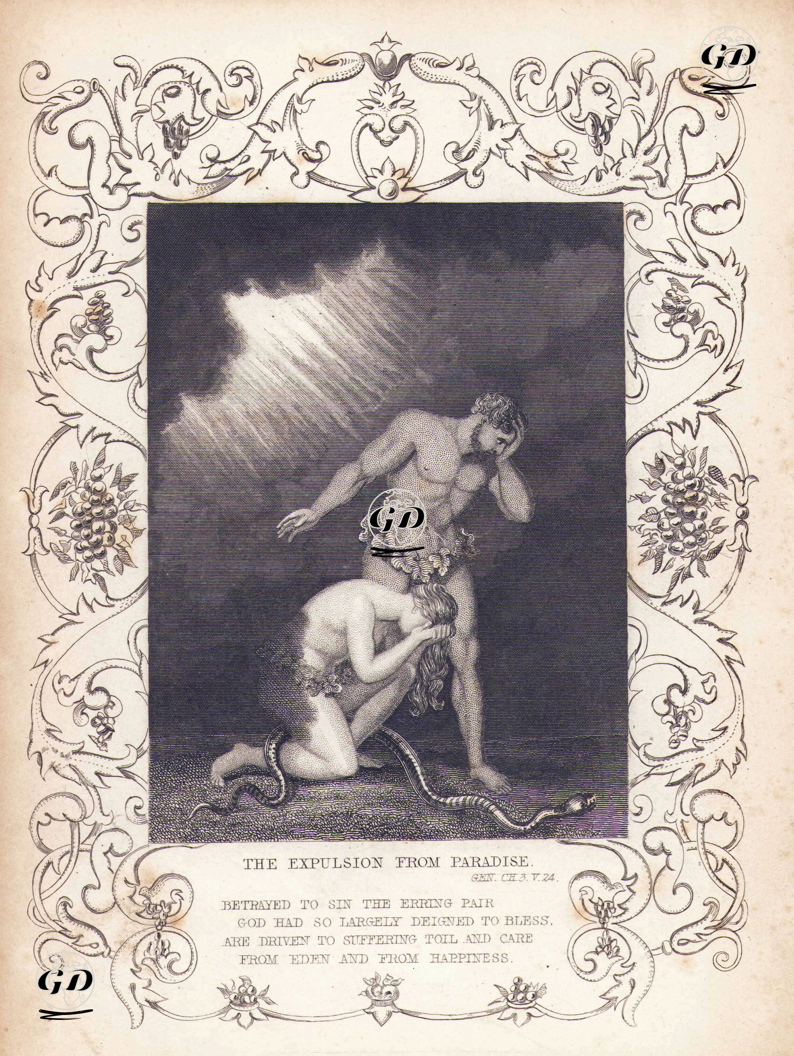 Hazreti Adem ve Havva'nın Yasak Meyveyi Yedikleri İçin Tanrı Tarafından Cennetten Kovulmaları, Genesis (Diriliş), Chapter (Bölüm) 3. Verse (Ayet) 24. - Richard Westall (1765-1836) - 1830's