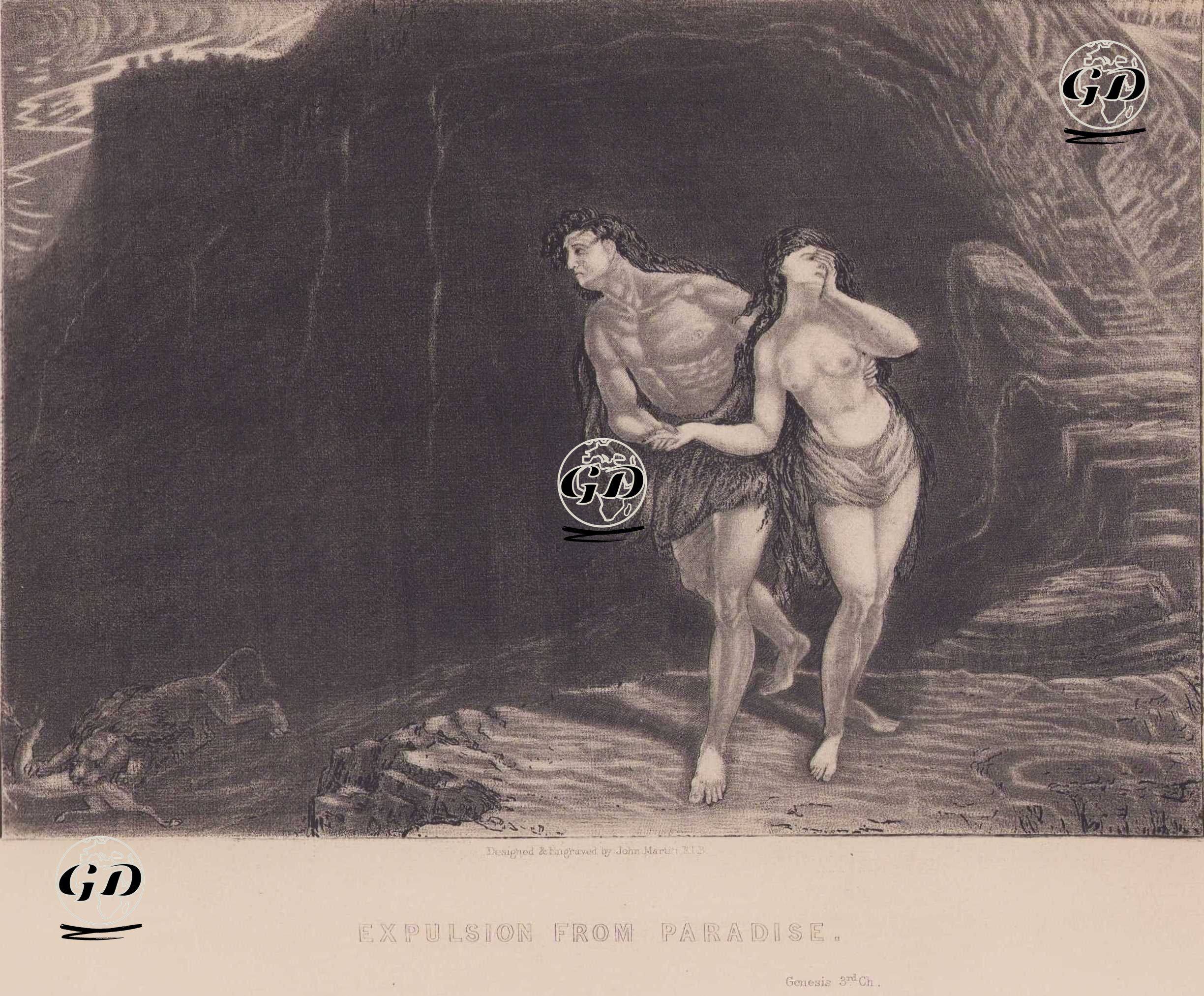 Hazreti Adem ve Havva'nın Yasak Meyveyi Yedikleri İçin Tanrı Tarafından Cennetten Kovulmaları, Genesis (Diriliş), Chapter (Bölüm) 3. Verse (Ayet) 24. - John Martin (1789-1854) - 1831