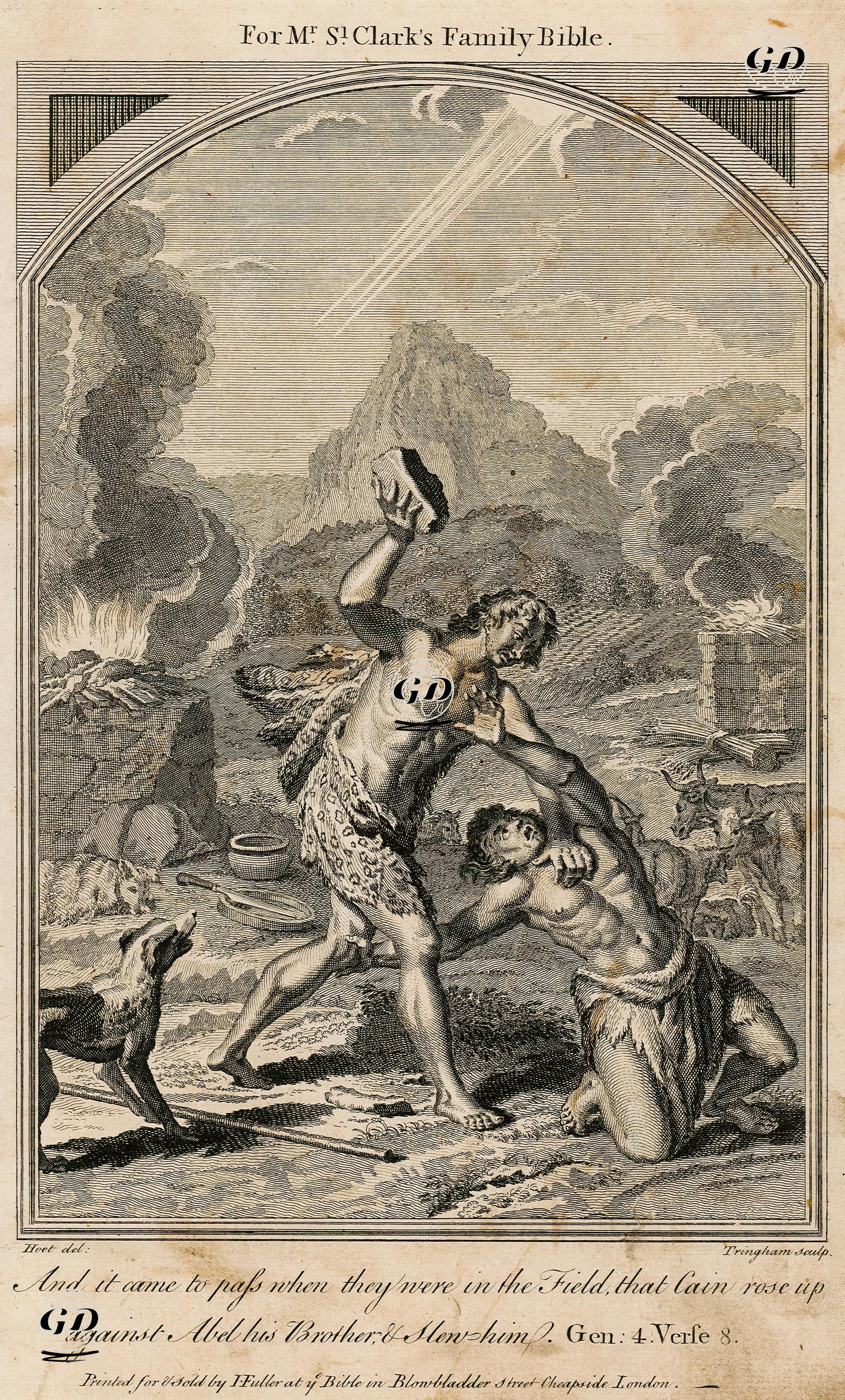 And It Came to Pass When They Were in The Field, That Cain Rose Up Against Abel His Brother & Slew Him, Gen. 4 Verse 8. - Gerard Hoet(1648-1733) - 1750's