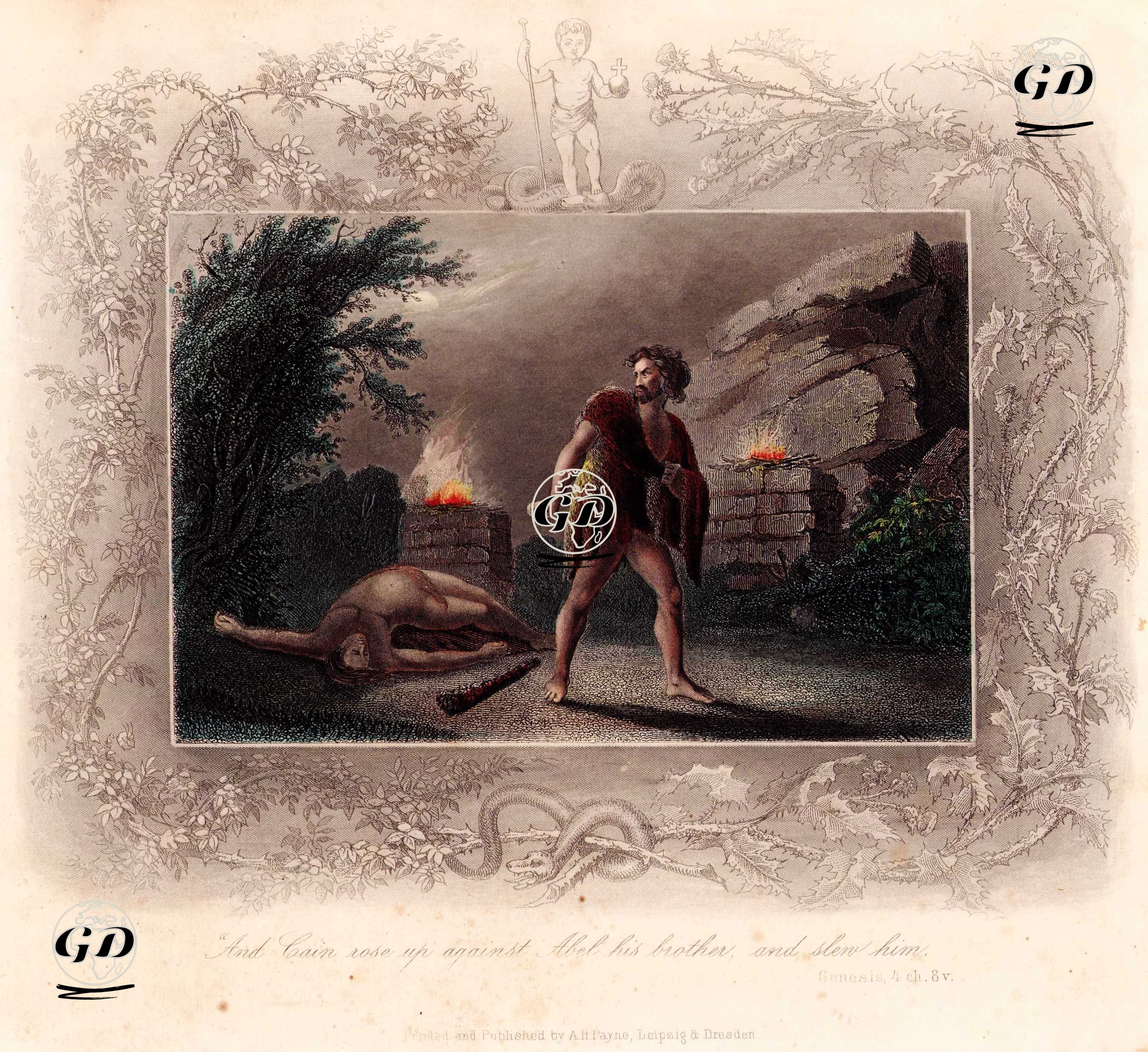 And Cain Rose up Against Abel His Brother, and Slew Him, Genesis, 4. Ch, 8.V. -  - 1840's