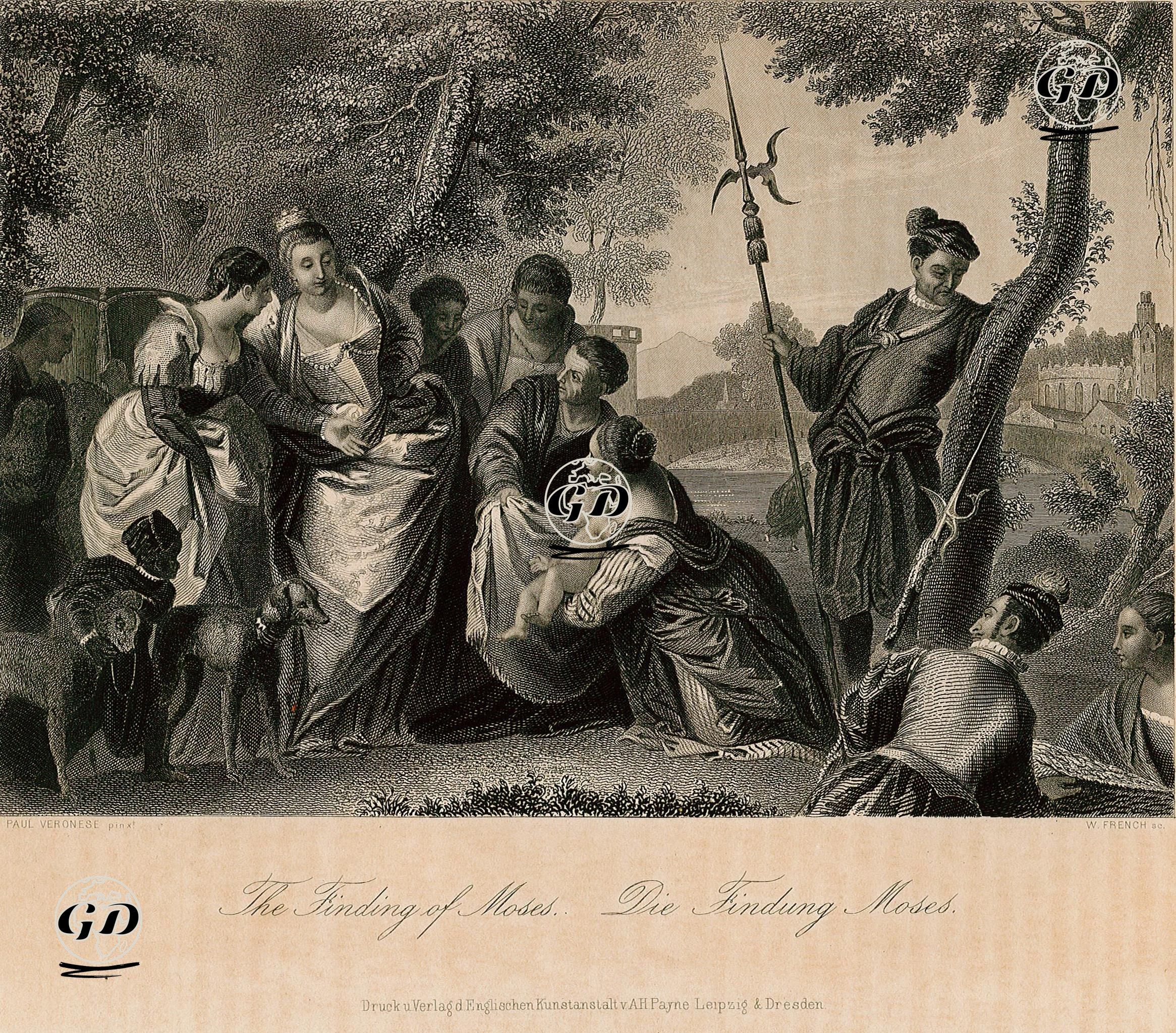 Musa Peygamberin Firavunun Kızı Tarafından Nil Nehrinde Bulunması - Paolo Veronese (1528-1588) - 1850's