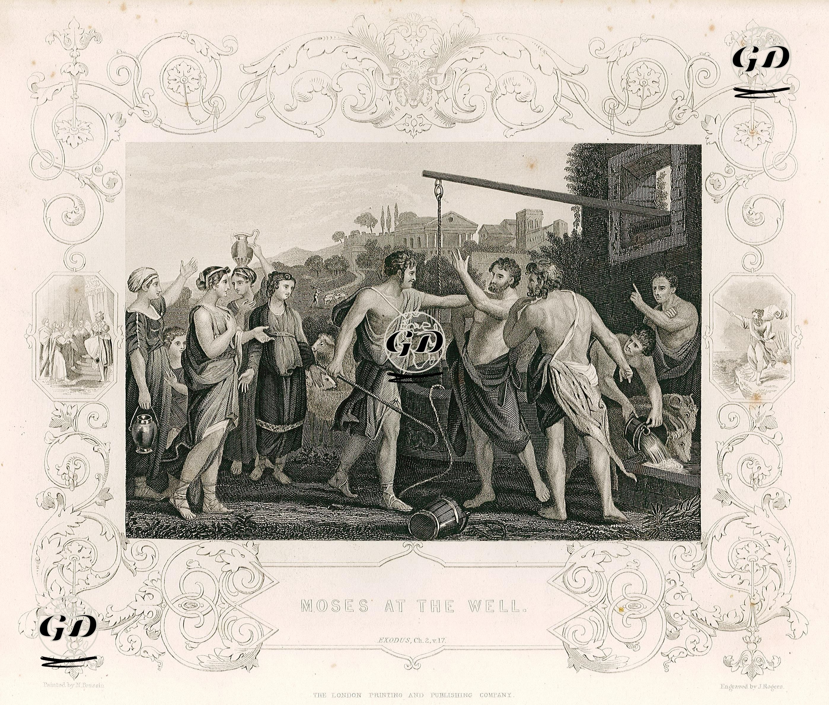 Musa Peygamber Su Kuyusunda Koyunlara Su Vermeleri İçin Kadınlara Yardım Etmesi, Exodus (Mısır'dan Çıkış), Chapter (Bölüm) 2. Verse (Ayet) 17. - Nicolas Poussin(1594-1665) - 1830's