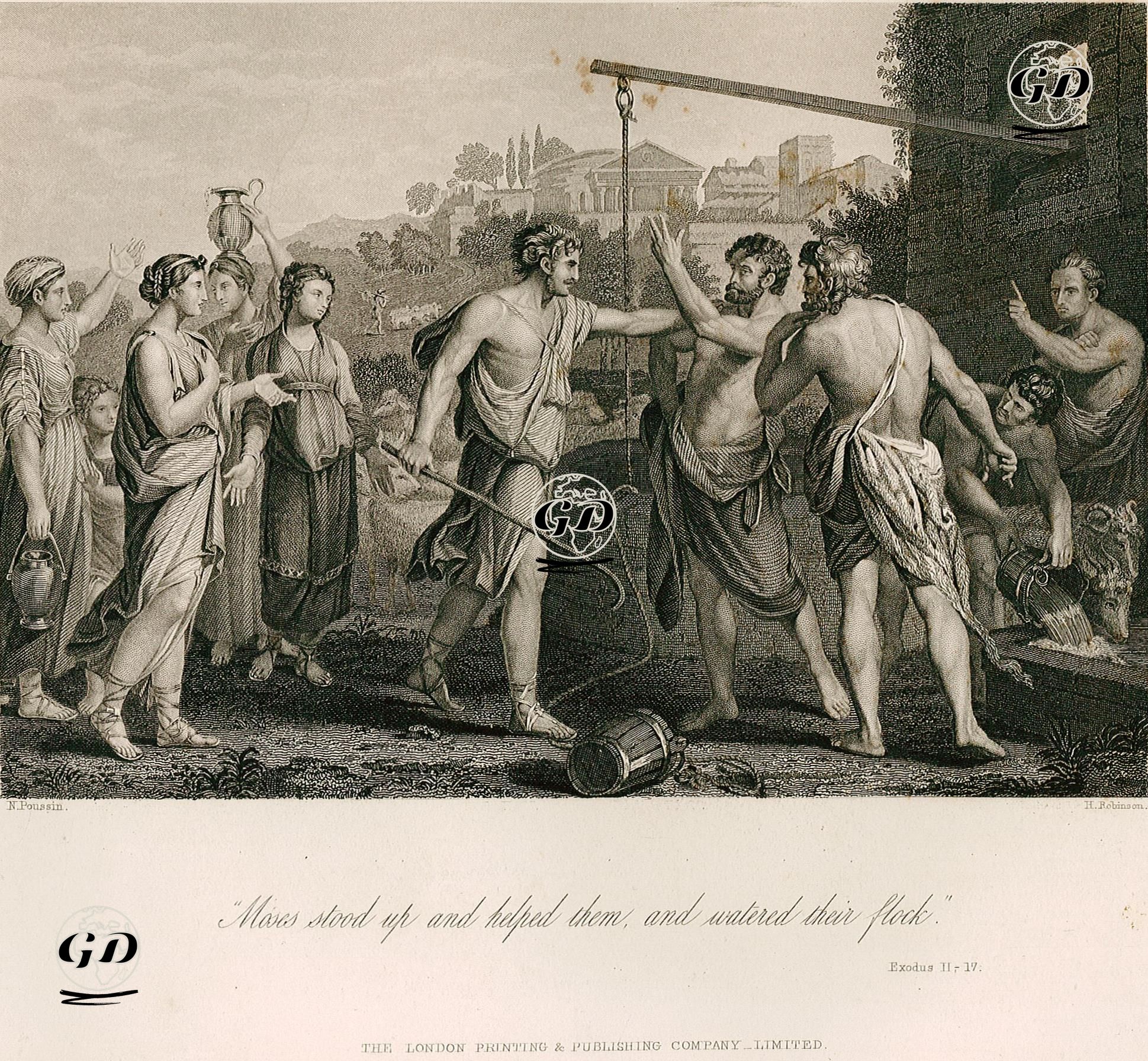 Musa Peygamber Su Kuyusunda Koyunlara Su Vermeleri İçin Kadınlara Yardım Etmesi, Exodus (Mısır'dan Çıkış), Chapter (Bölüm) 2. Verse (Ayet) 17. - Nicolas Poussin(1594-1665) - 1860