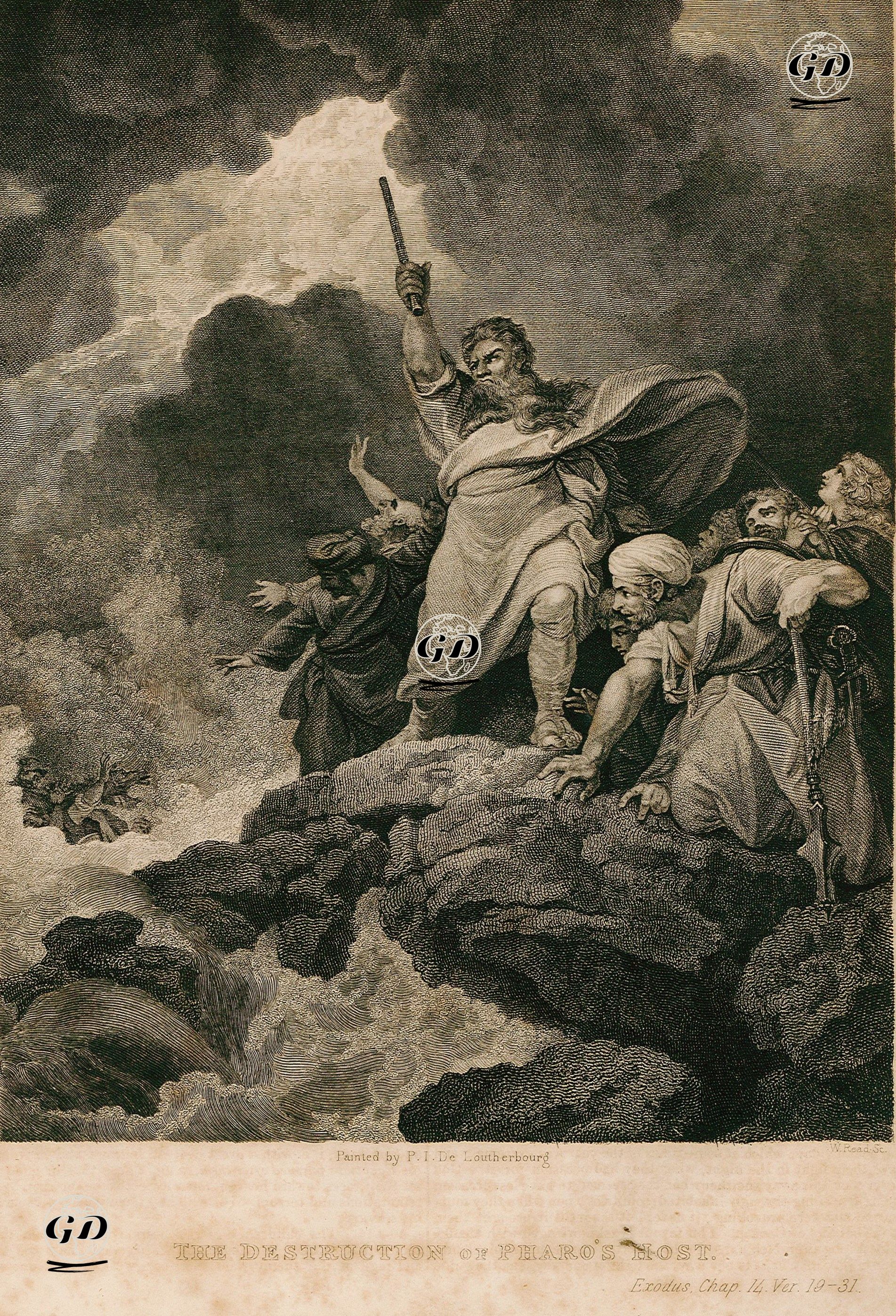 Kızıldeniz'de Firavunun Ordusunun Yok Edilmesi, Exodus (Mısır'dan Çıkış), Chapter (Bölüm) 14. Verse (Ayet) 19.31. - Philippe Jacques de Loutherbourg (1740-1812) - 1835